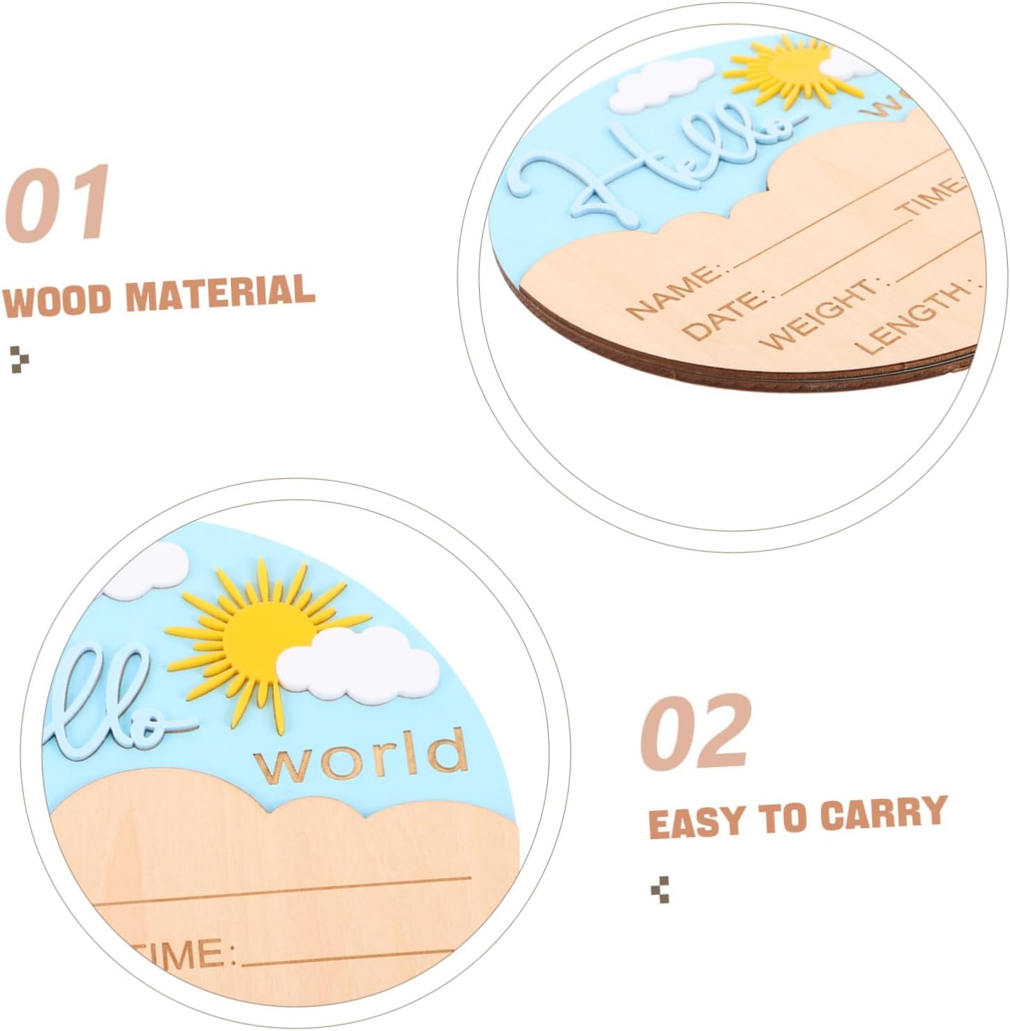 Wooden Name Plaques for Photo Props Safe Smooth Finish Gender Neutral Design for Hospital and Nursery Use - Assorted Color image number 4