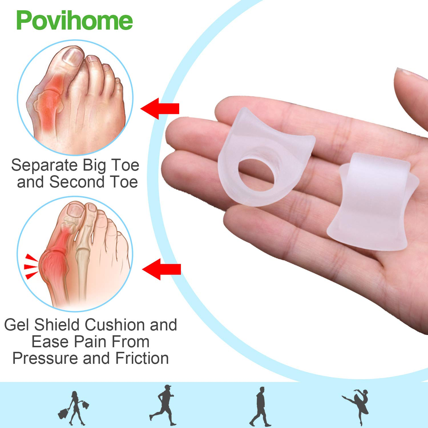 Povihome 10 Pack Clear Toe Spacers, Big Toe Separator (1St/2Nd Toe), Bunion Corrector to Correct Big Toe Bunion, Overlapping Toes image number 6