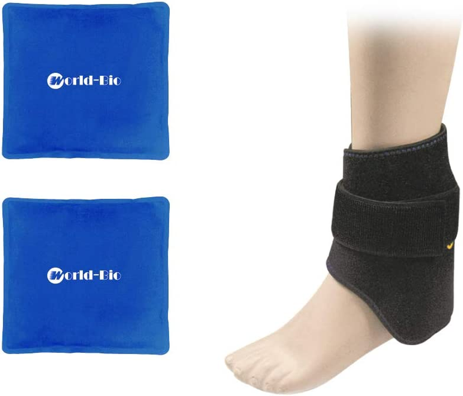 WORLD-BIO Ankle Gel Ice Pack for Pain Sprained Ankle Plantar Fasciitis, Hot Cold Therapy Reusable Adjustable Perfect for Achilles Tendonitis, Sprains, Swollen Foot, Muscle Pain Relief - 2 Pack image number 1