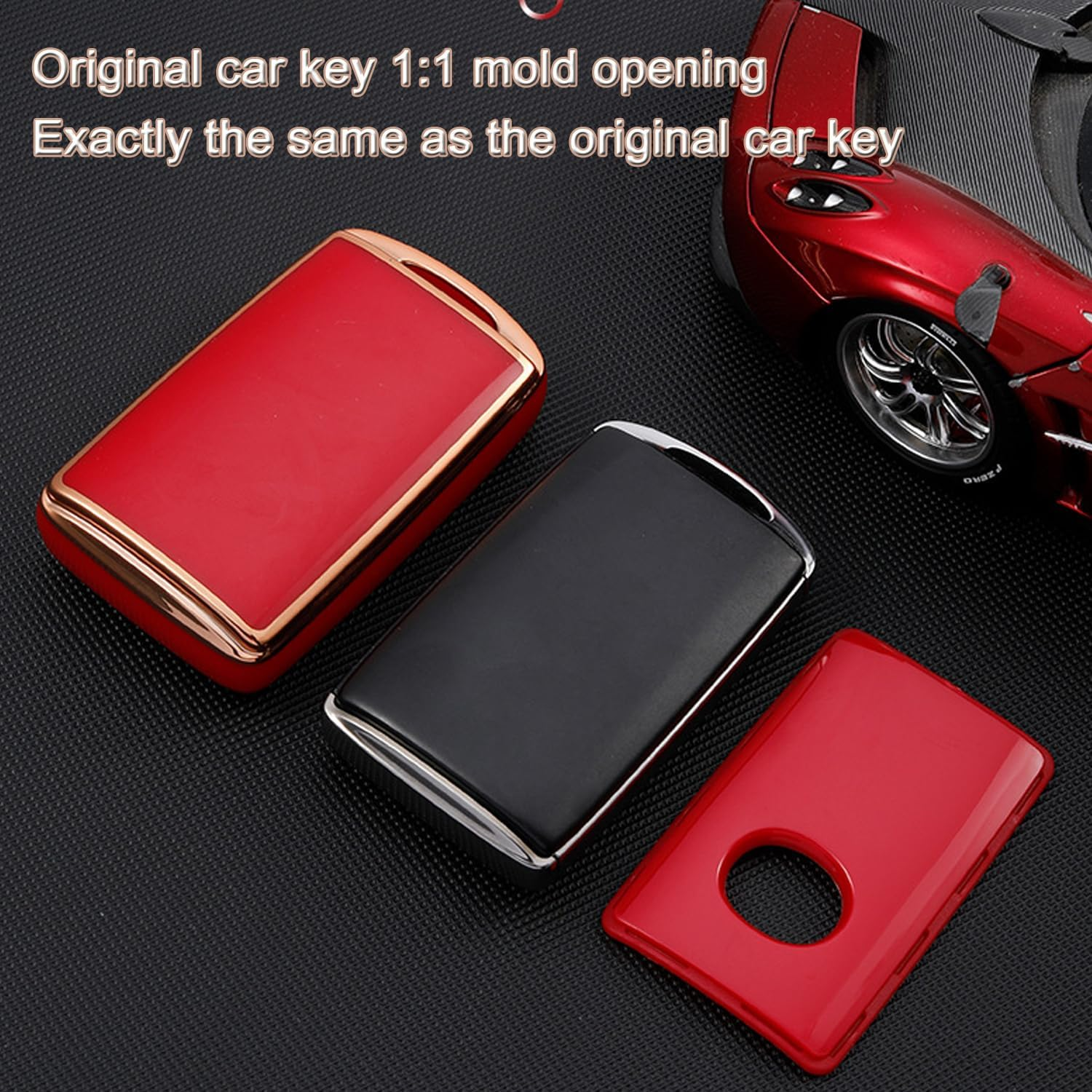 TPU Remote Key Fob Cover Case for Ma-Zda 3 6 CX-4 CX-5 CX-8 CX-9 CX-12 CX-30 Alexa Miata 4 Buttons Gold Edged Smart Key Fob Cover Case (Grey) image number 1