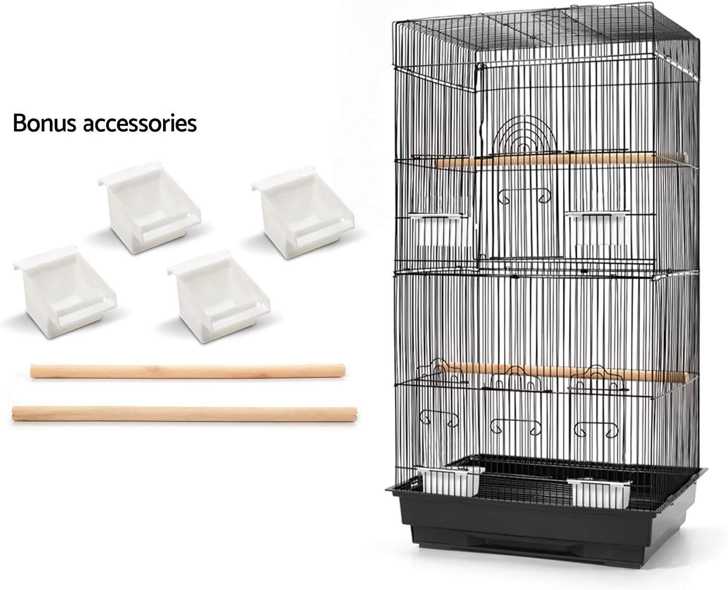 I.Pet Bird Cage 47 X 36 X 88Cm Guinea Pig Pet Birds Parrot Ferret Cages Aviary House Budgie Finch Canary Stand Toys,Black 2 Perch + Slide-Out Removable Tray - Model 5-137Cm image number 4
