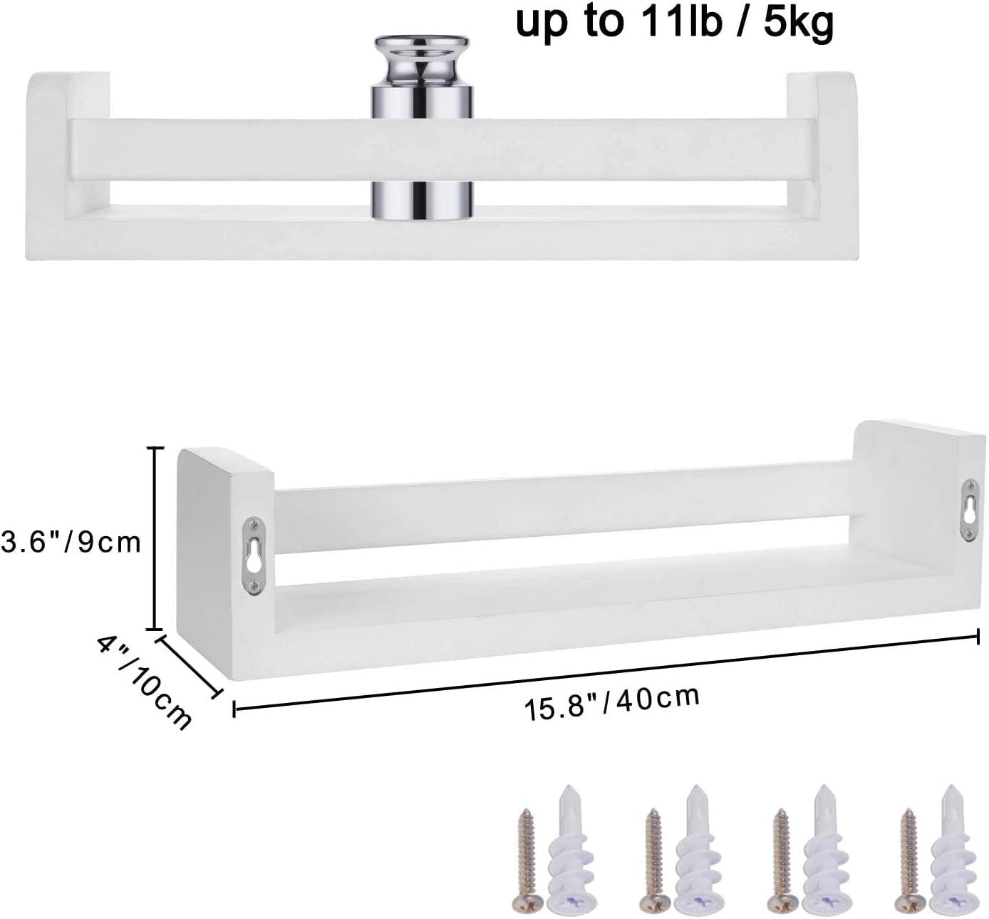 2 Pack Wooden Floating Bookshelf for Nursery Storage, Rustic Wall Mounted Shelves for Kitchen Spice Rack, Wall Hanging Shelf Organizer for Entryway, Bathroom, Bedroom, Living Room (White) image number 2