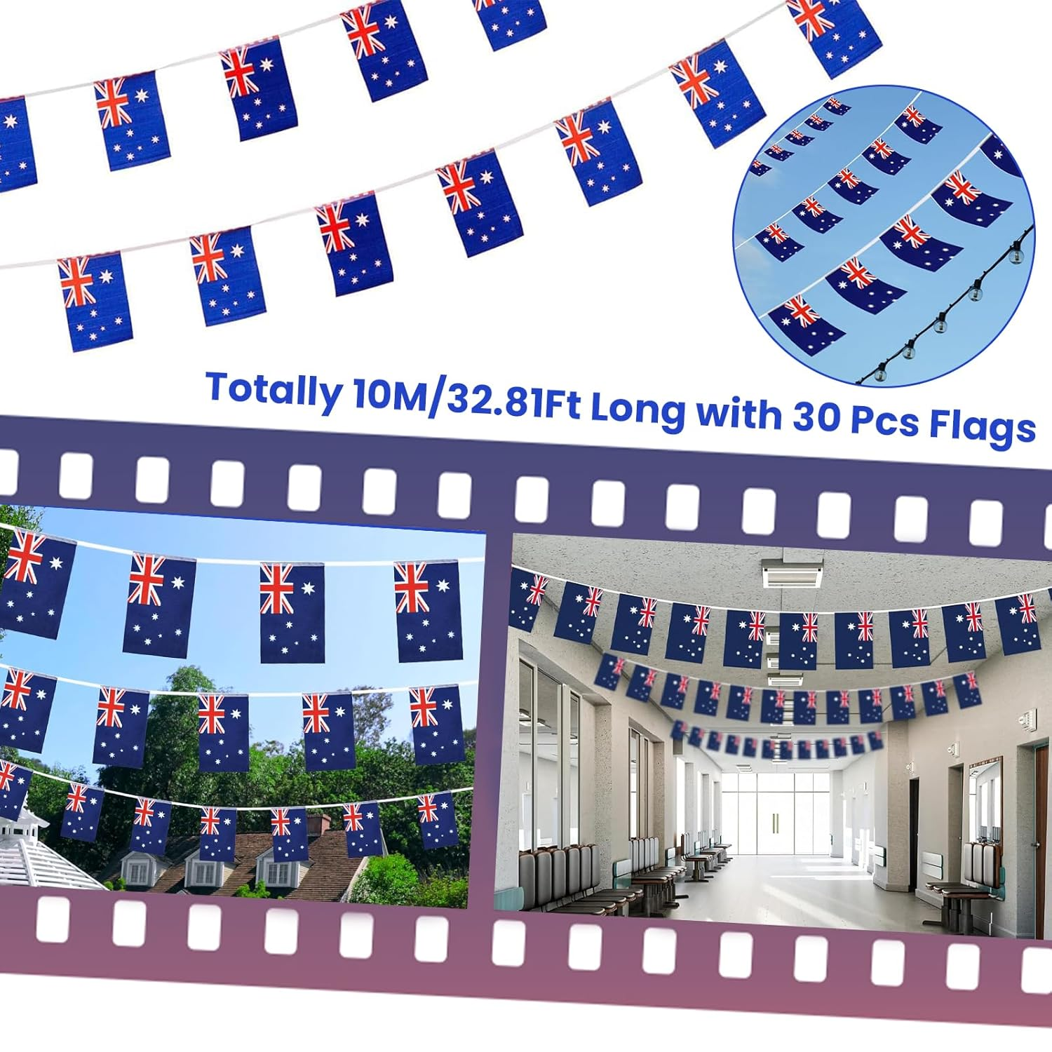 Australia Flags Small String Mini Flag Pennant Banner Decorations -30 Flags, Patriotic Events Patriotic Events 26Th of January Australia Day Country Decoration, School, Party, Sports Events (01) image number 3