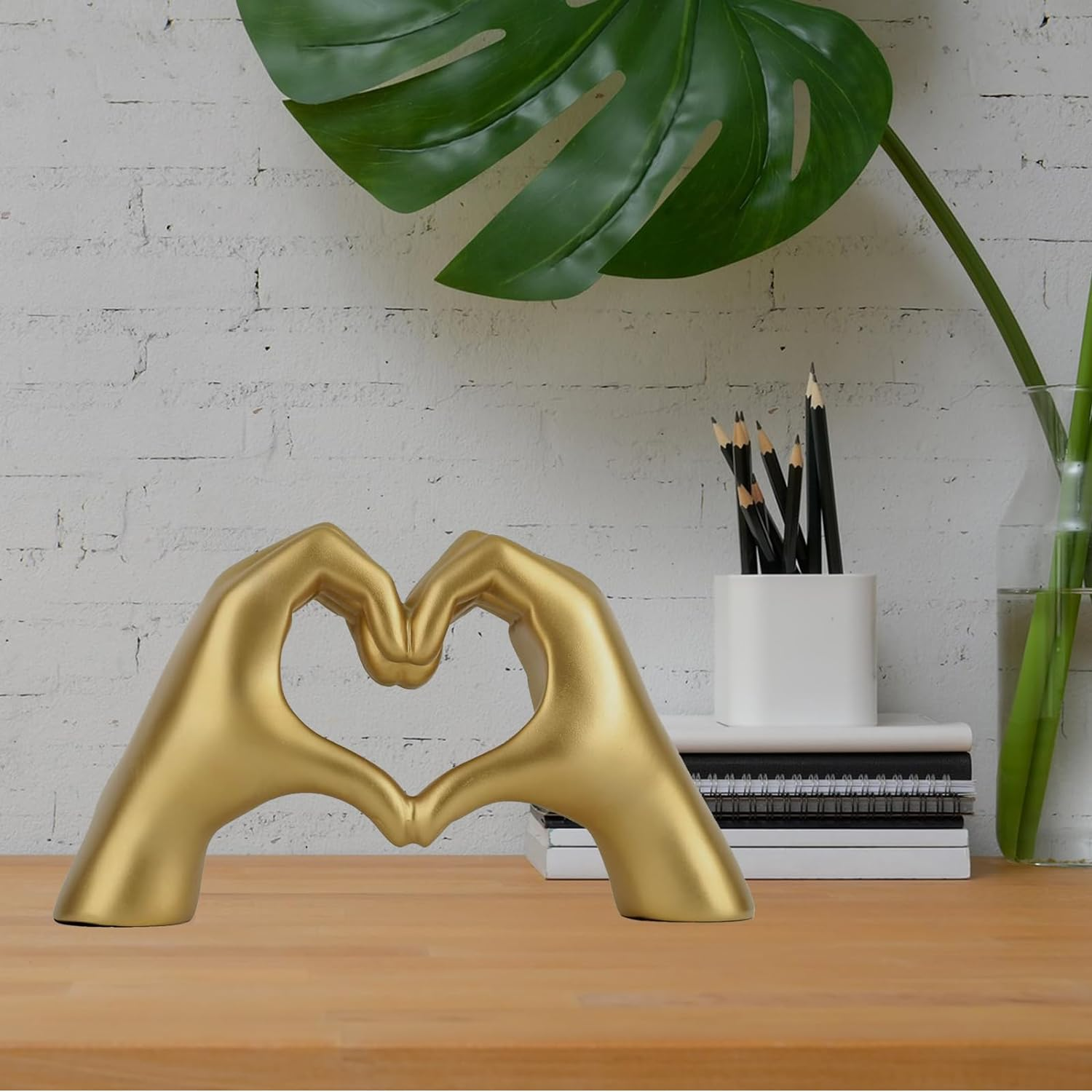 Heart Hands Gold Decor,Love Hand Statue - Heart Shape Finger Statues for Preppy, Modern & Aesthetic & Wedding Room Decor, Living Room, Bedroom, Desk, Shelf, or Table Decoration (Gold) image number 3