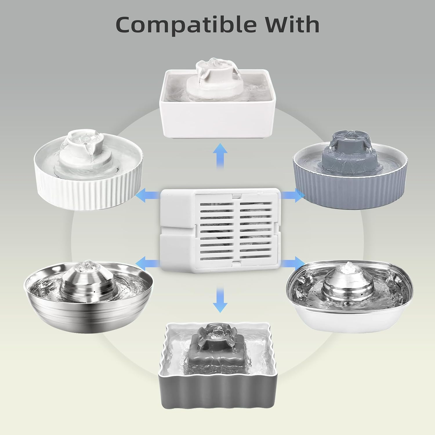 8 Pack Cat Fountain Filter Replacement, Triple Cupcake Cat Fountain Filters, 8 Pet Fountain Carbon Filters and 2 Foam Filters for Ceramic Cat Water Fountain image number 5