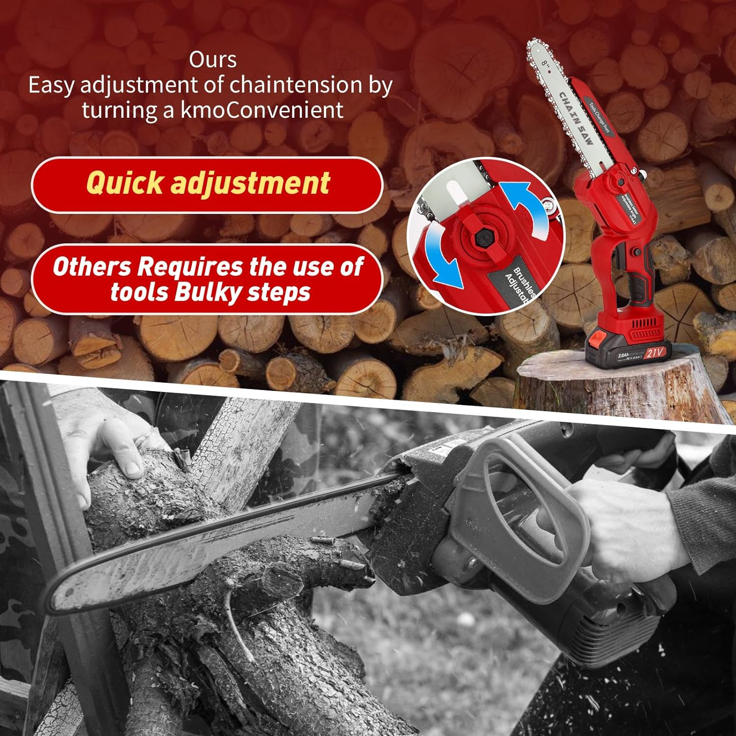 Mini Chainsaw Cordless 8 Inch & 6 Inch: Upgraded Brushless Battery Chainsaw, 2 * 2.0Ah Powered Electric Chainsaw, One-Handed Portable Handheld Small Chainsaw for Courtyard Tree Branch Wood Cutting image number 4