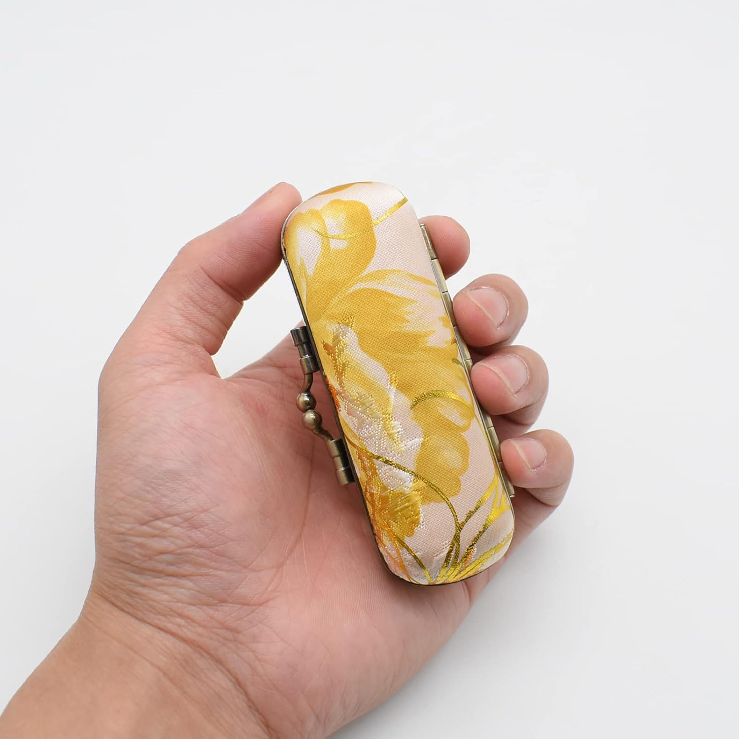 Ladies Floral Lipstick Case Holder with Mirror,Makeup Cases for Women, White, Women - Yellow image number 2