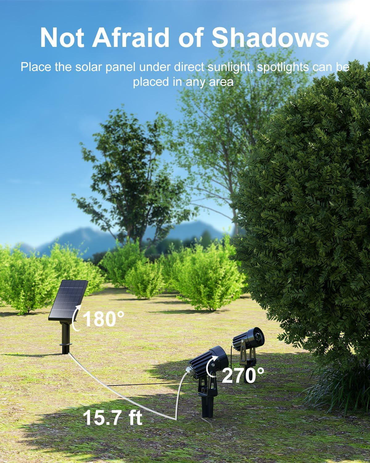 Warm White Solar Powered Lights Outdoor Waterproof LED Landscape Lights for outside Trees, Flag, Lawn, Pool, Yard, Garden, Path, Backyard with Glass Solar Panel and Adjustable Mount (4-In-1) image number 1