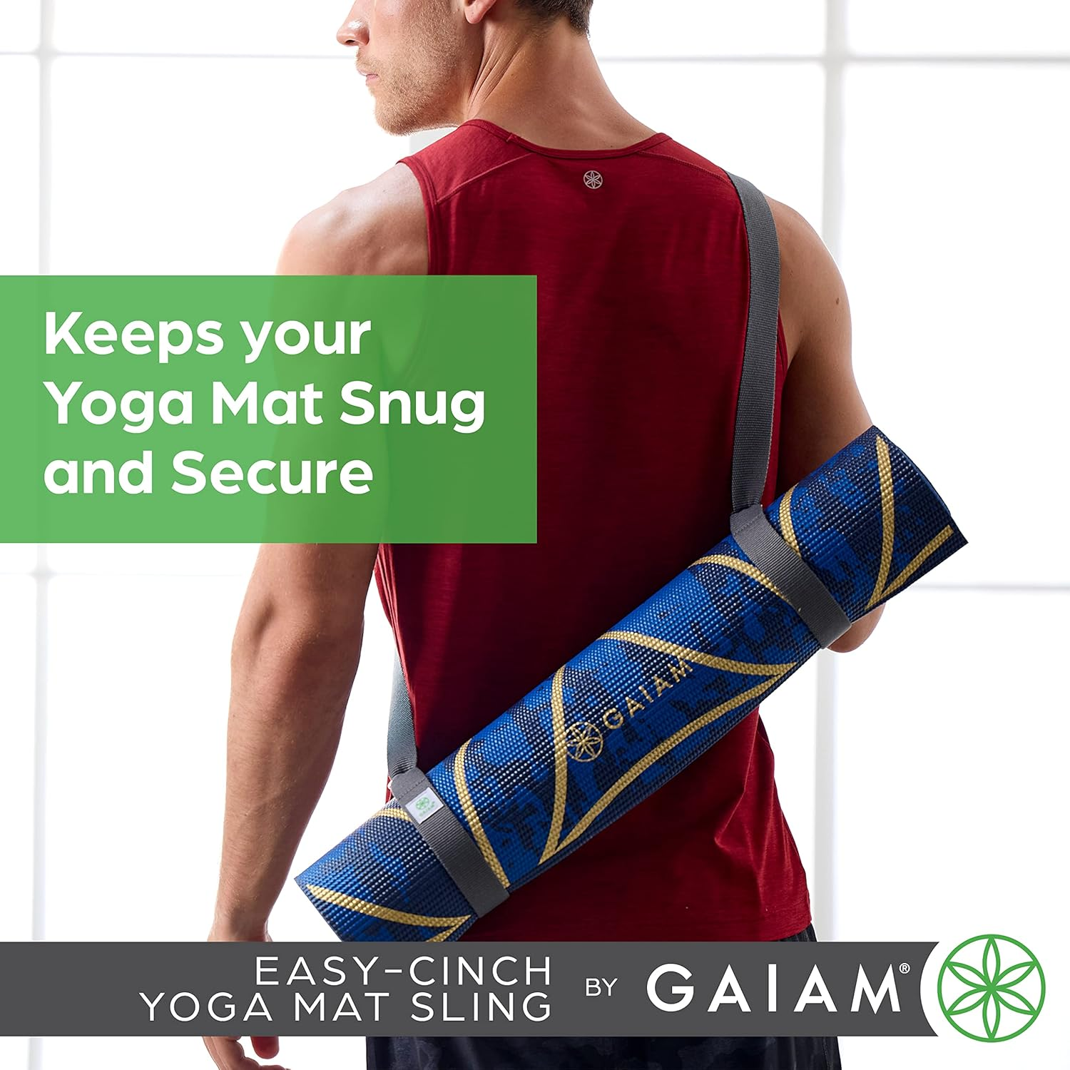 Gaiam Easy-Cinch Yoga Mat Sling - Durable Carrying Strap for Yoga Mat with Metal D-Rings for Secure Fit (No Mat Included) - Mulberry image number 3