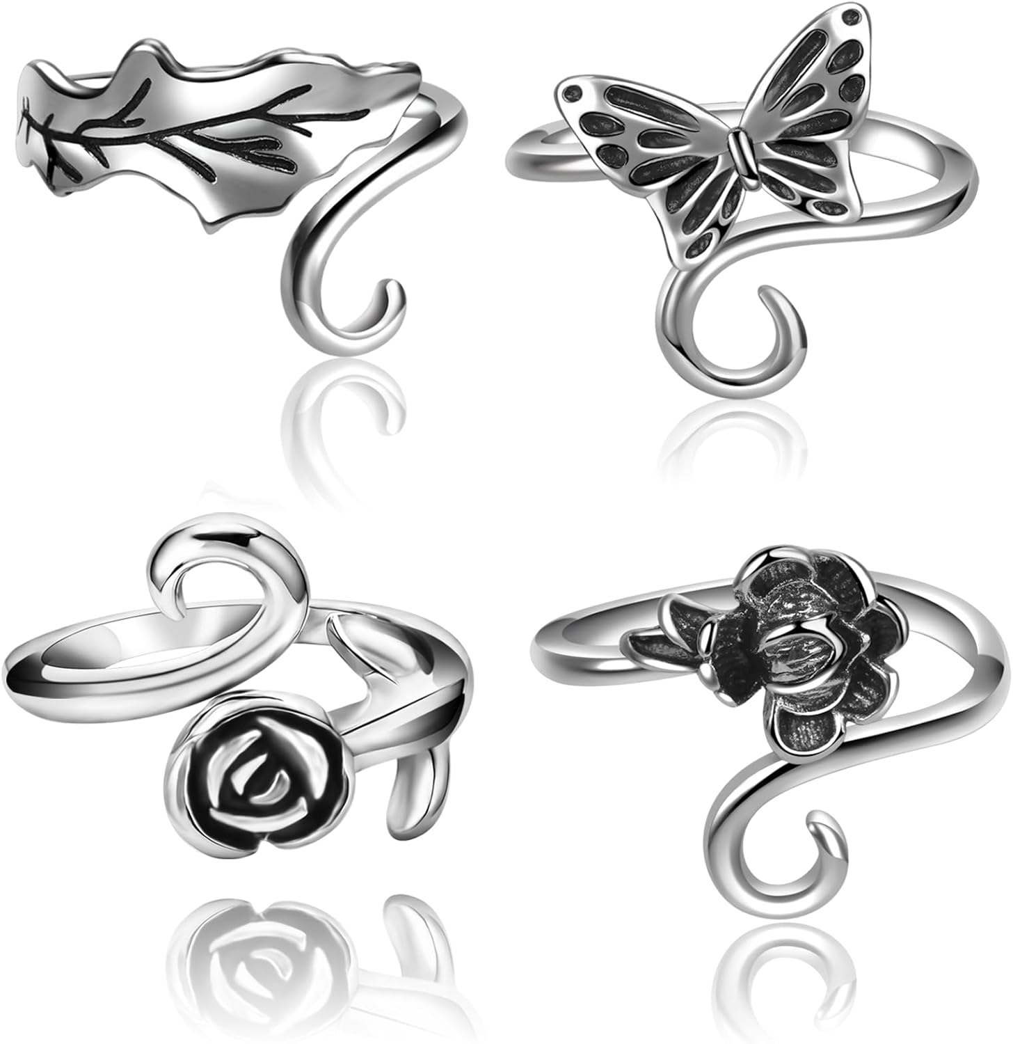 Namifin 4 Pieces Crochet Tension Ring Animals Plants Crochet Ring for Finger Adjastable Knitting Ring for Crocheting