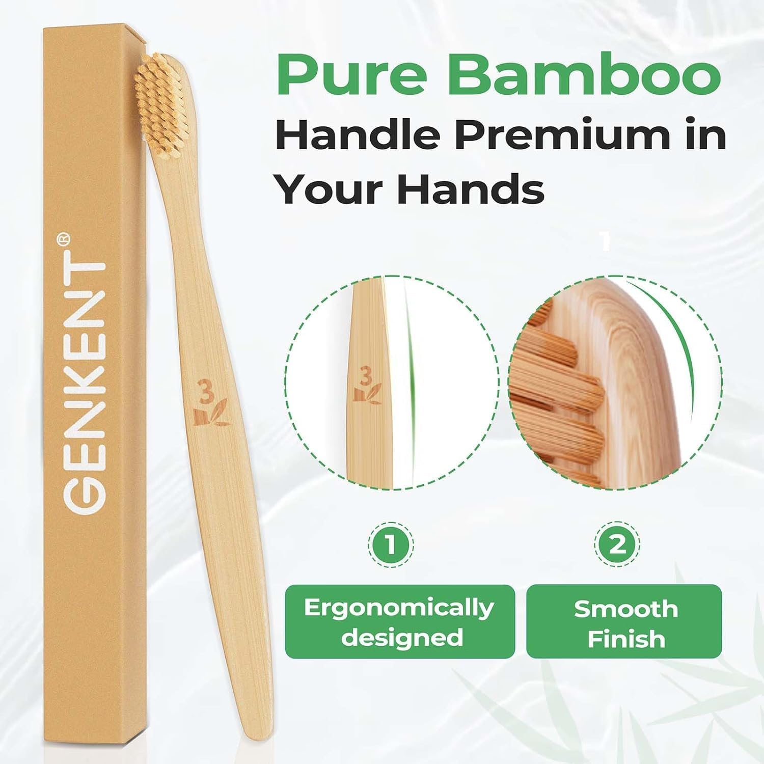 GENKENT 12 Counts Bamboo Toothbrushes Natural Bamboo Charcoal Tooth Brush with BPA Free Soft Bristles in Eco Friendly Color Bristle Wood Tooth Brushes Recycled Biodegradable image number 6