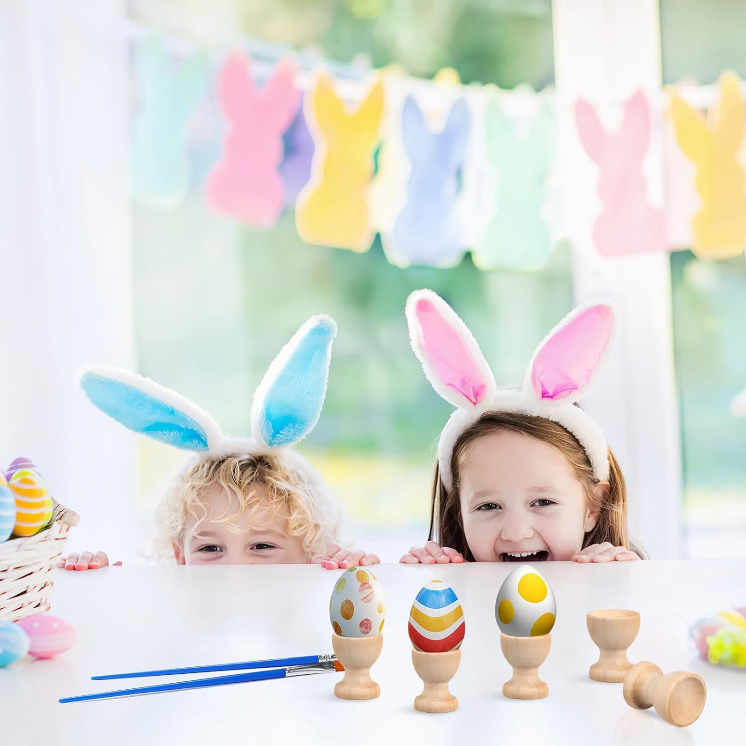 Alipis 24Pcs Wooden Egg Cups - Kids Dinner Table Egg Displays Stands Chick Candlestick Holders Kids Painting Toy Egg Poacher Organizer Tealight Candle Easter Mini Child Decorations image number 2