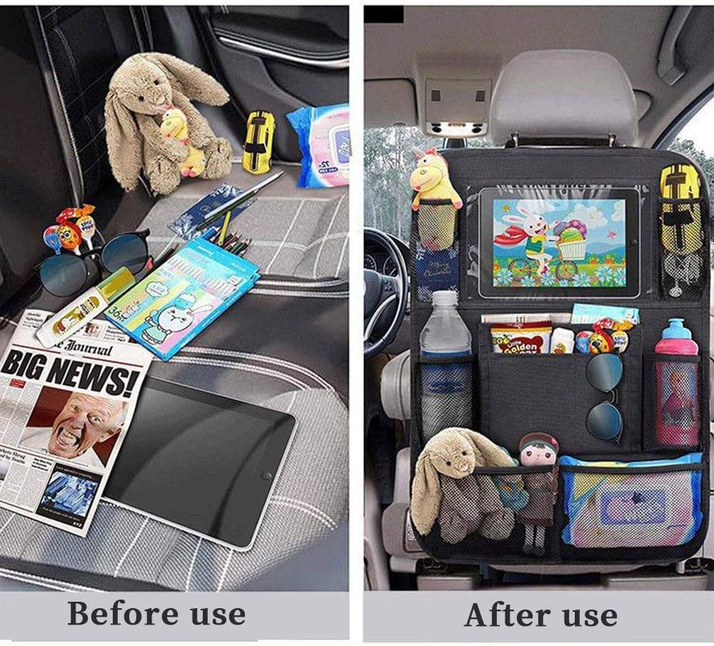 Backseat Car Organizer, 2 Pack Car Back Seat Protectors, Kick Mats for Kids with Touch Screen Tablet Holder, Multi Pockets for Toy Bottle Tissue Box Travel Accessories image number 6