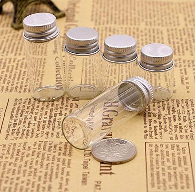 12PCS 15Ml Clear Glass Cute Strong Decorative Bottles Vials Tube Jars Cans Container with Aluminum Cap for Cosmetics Dispensing Sample Message Essential Oil Powders Wishing Storage image number 5