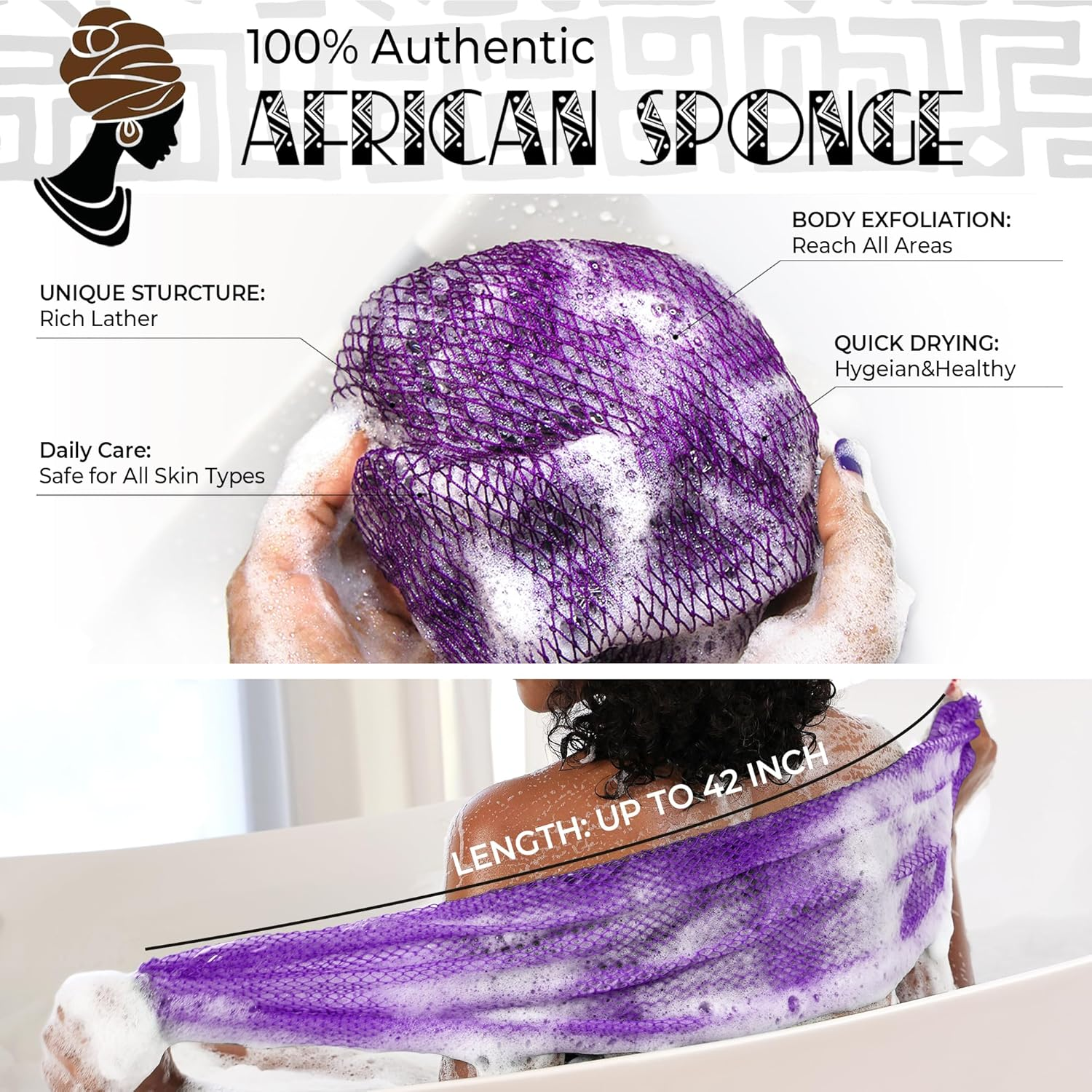 African Net Sponge Authentic - Exfoliating Back Scrub Bath Sponge with Knots - Afro Scrub Body Scrubber Exfoliator Washcloth - African Body Care Daily Use Shower Essentials image number 5