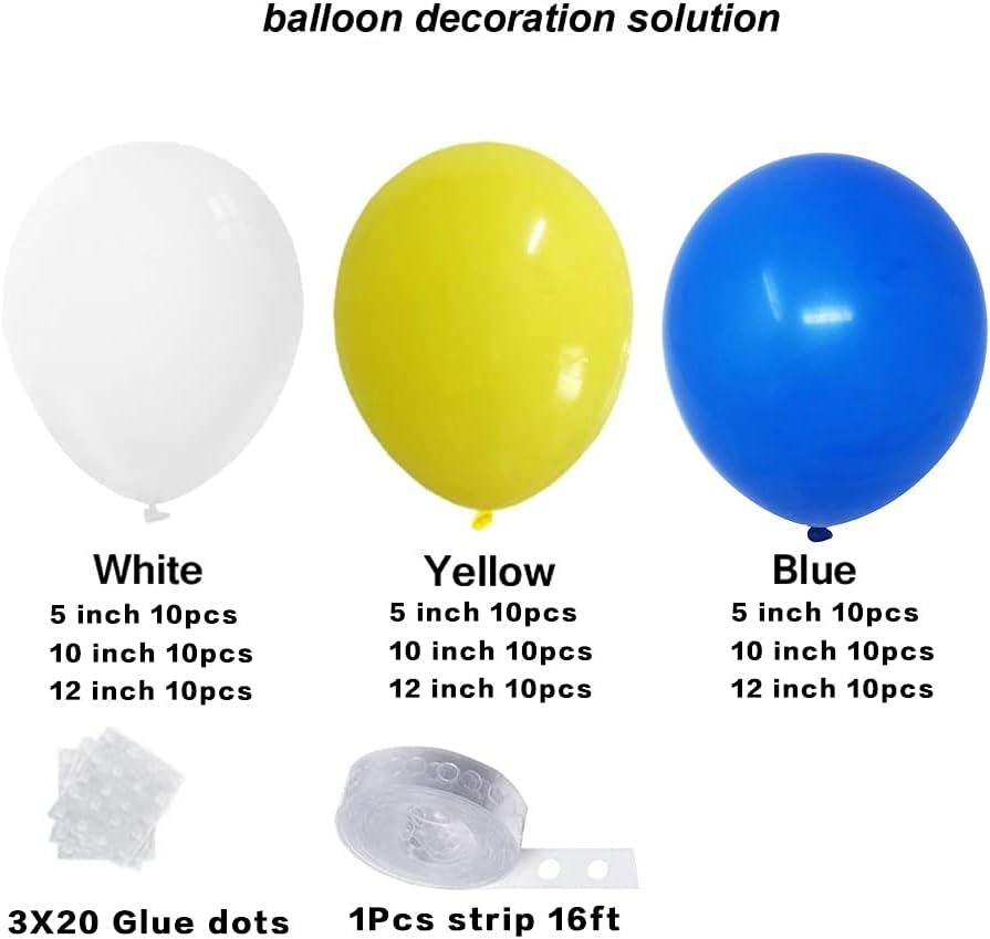 Blue Yellow White Balloon Garland Kit, 90 Pack Blue Yellow White Latex Balloons with 16FT Strip for Baby Shower Anniversary Birthday Wedding Graduation Office Party DIY Decoration image number 5