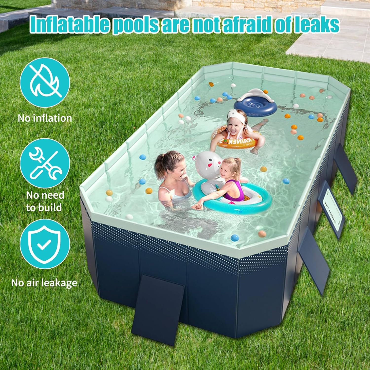 Large Foldable Swimming Pool, Non-Inflatable Kids' and Adults' Outdoor Swimming Pool, Anti-Slip PVC Family Pool with 10 Ocean Ball, Summer Water Party for Outdoor, Garden, Backyard (116 * 65 * 22 In) image number 2