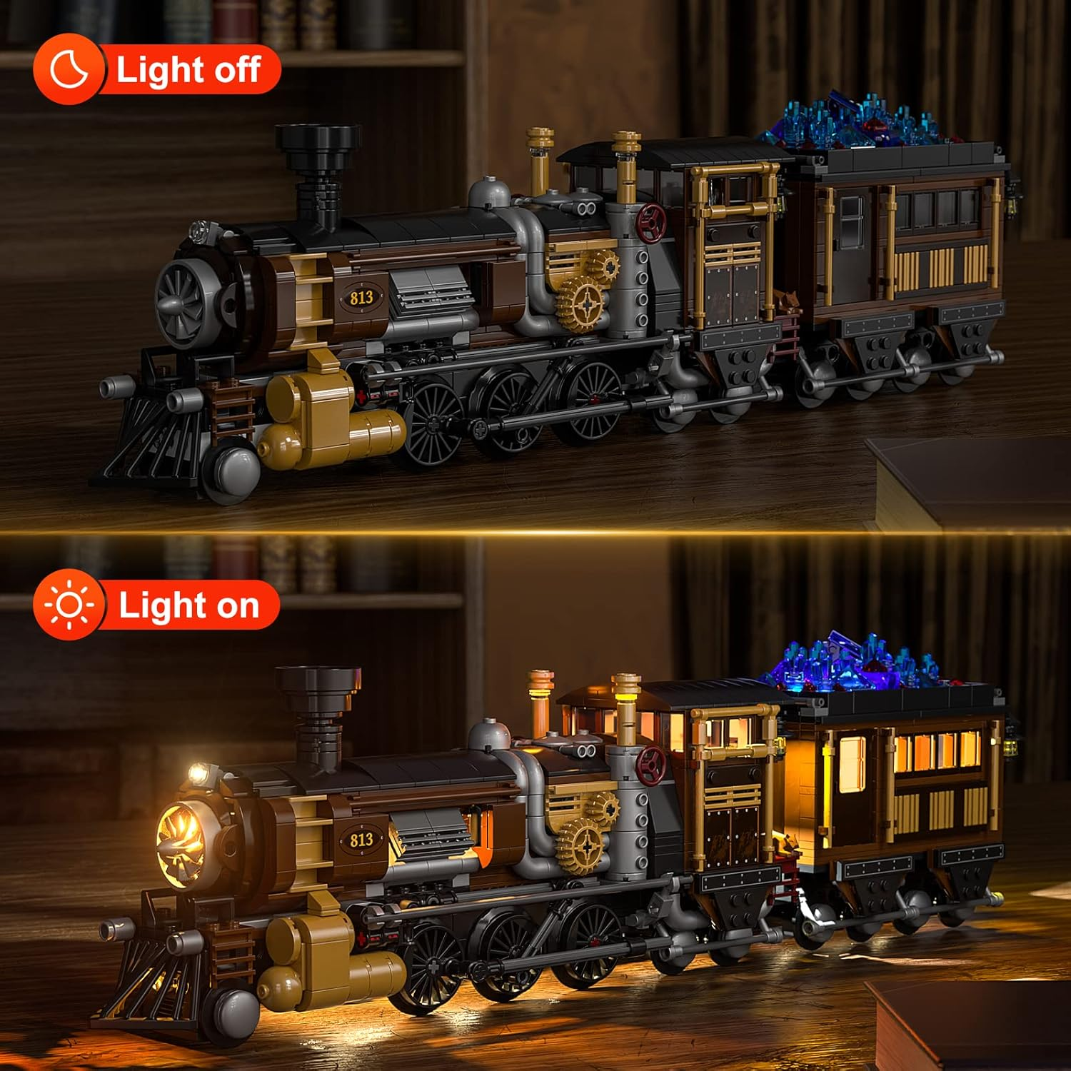 Funwhole Train Lighting Building Bricks Set - Steampunk Ore Train LED Light Building Set 1056 Pieces for Adults and Teens image number 3