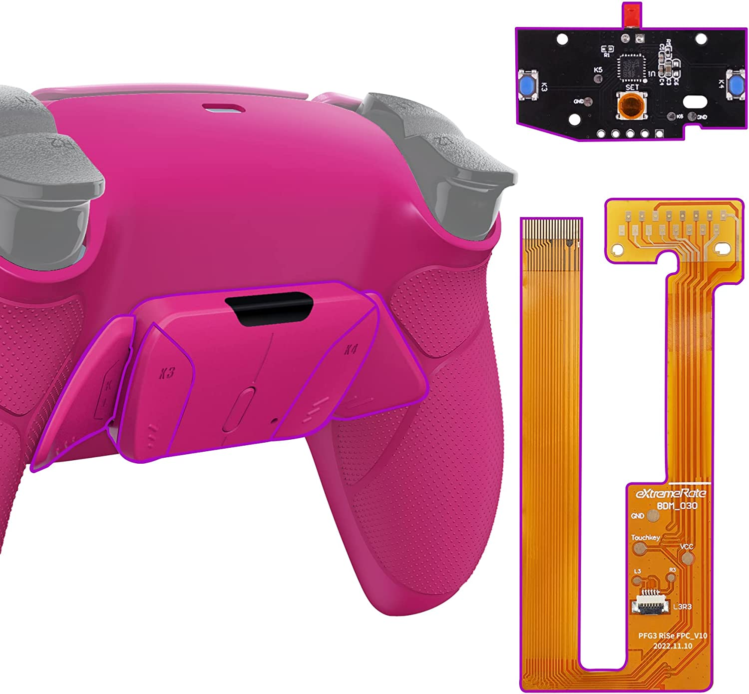 Extremerate Cobalt Blue Rubberized Grip Programable RISE4 Remap Kit for PS5 Controller BDM-030 040 050, Upgrade Board & Redesigned Back Shell & 4 Back Buttons for PS5 Controller - without Controller