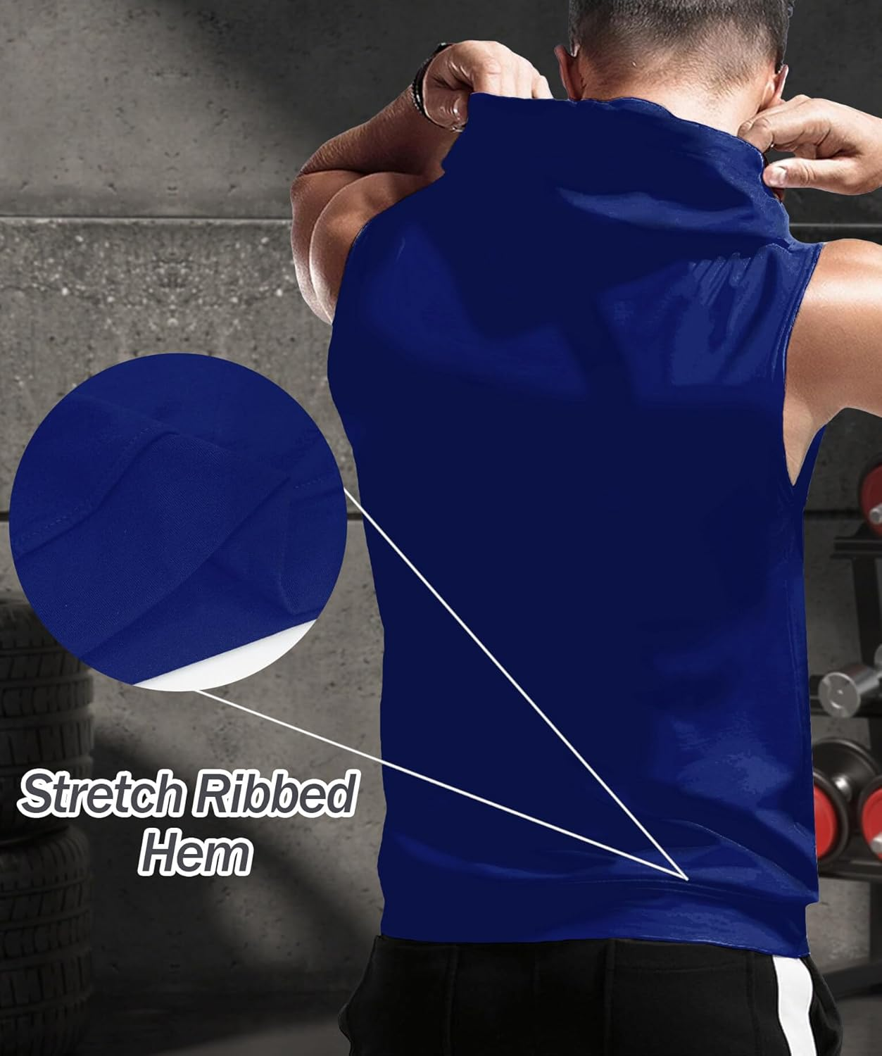 FEOYA Men'S Hooded Tank Tops Sleeveless T-Shirts Gym Vests Top Breathable Quick Dry for Workout Running Bodybuilding Athletic Sport Shirts Drawstring Sweatshirt with Pockets image number 2