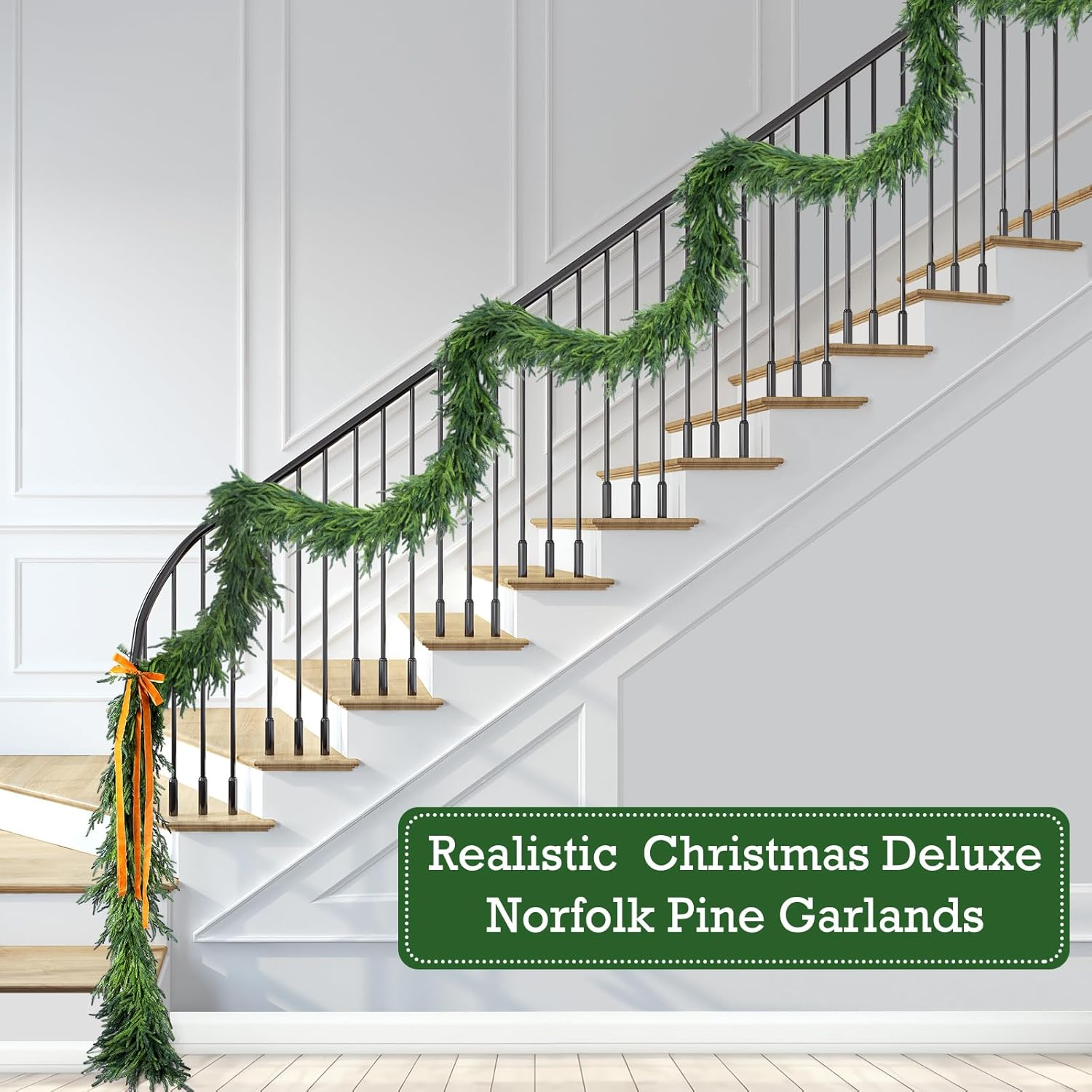 Jutom 1 Pcs 18 Feet Christmas Deluxe Norfolk Pine Garlands Realistic Norfolk Pine Faux Greenery Garlands for Holiday Mantle Table Indoor Outdoor Wedding Christmas Decor image number 5