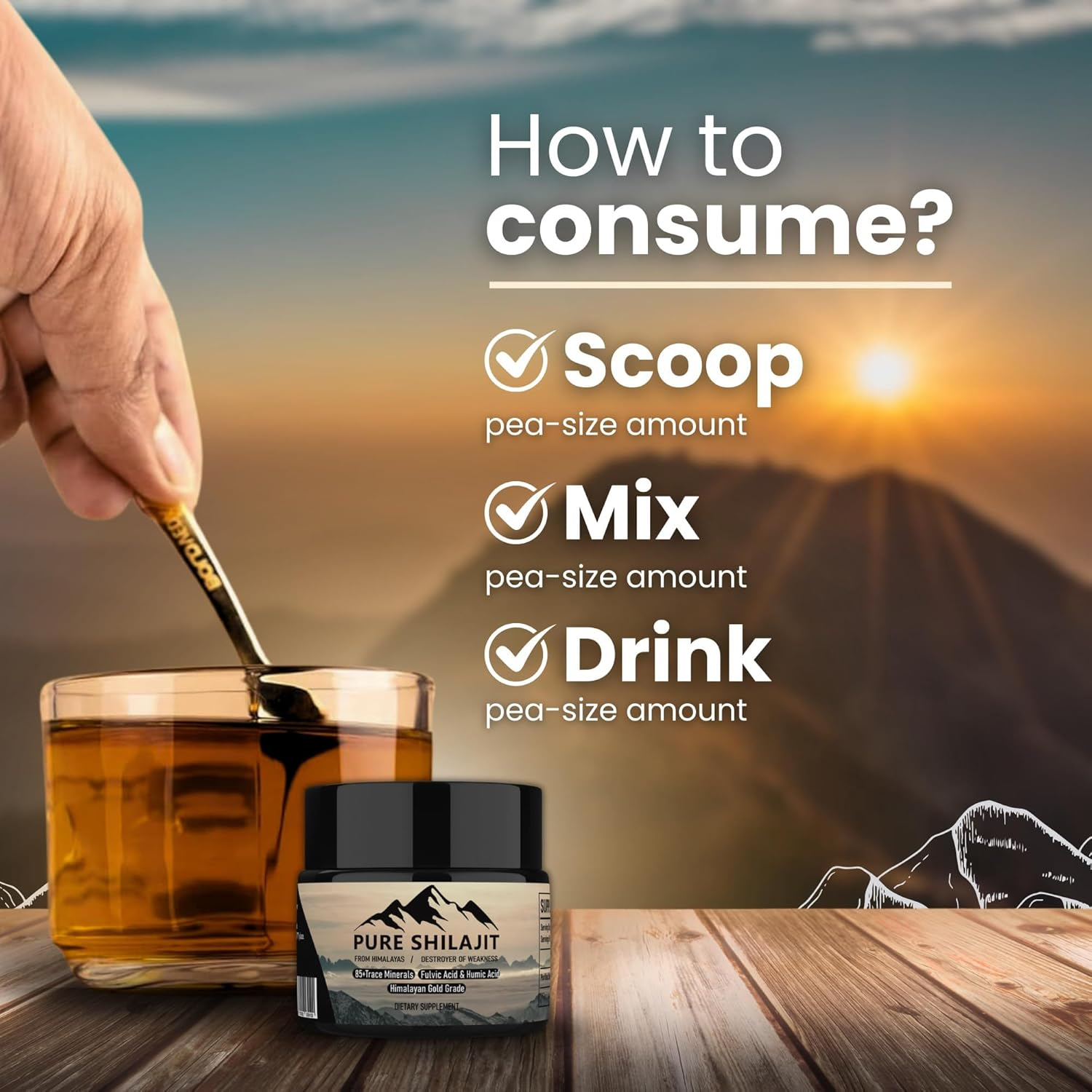 Pure Shilajit Himilayan Resin, Organic Natural Supplement with 85+ Trace Minerals + Humic Acid | High Potency Providing Energy, Strength & Immunity | Golden Grade a for Men and Women image number 1