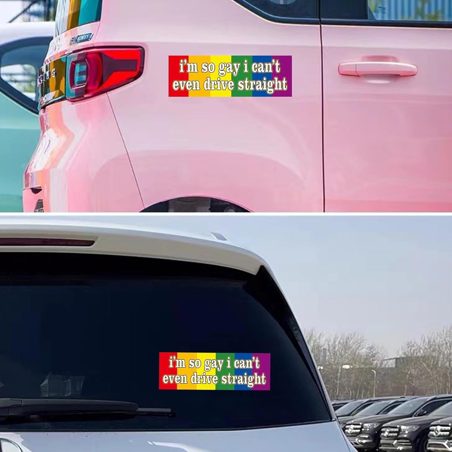 Funny I'M so Gay I Can'T Even Drive Straight Car Stickers Decal Practical Friends Jokes Prank Rainbow Flag, Waterproof Bumper Stickers for Car, Refrigerator,Laptops, Eye-Catching-7.9 X 2.4In (B)