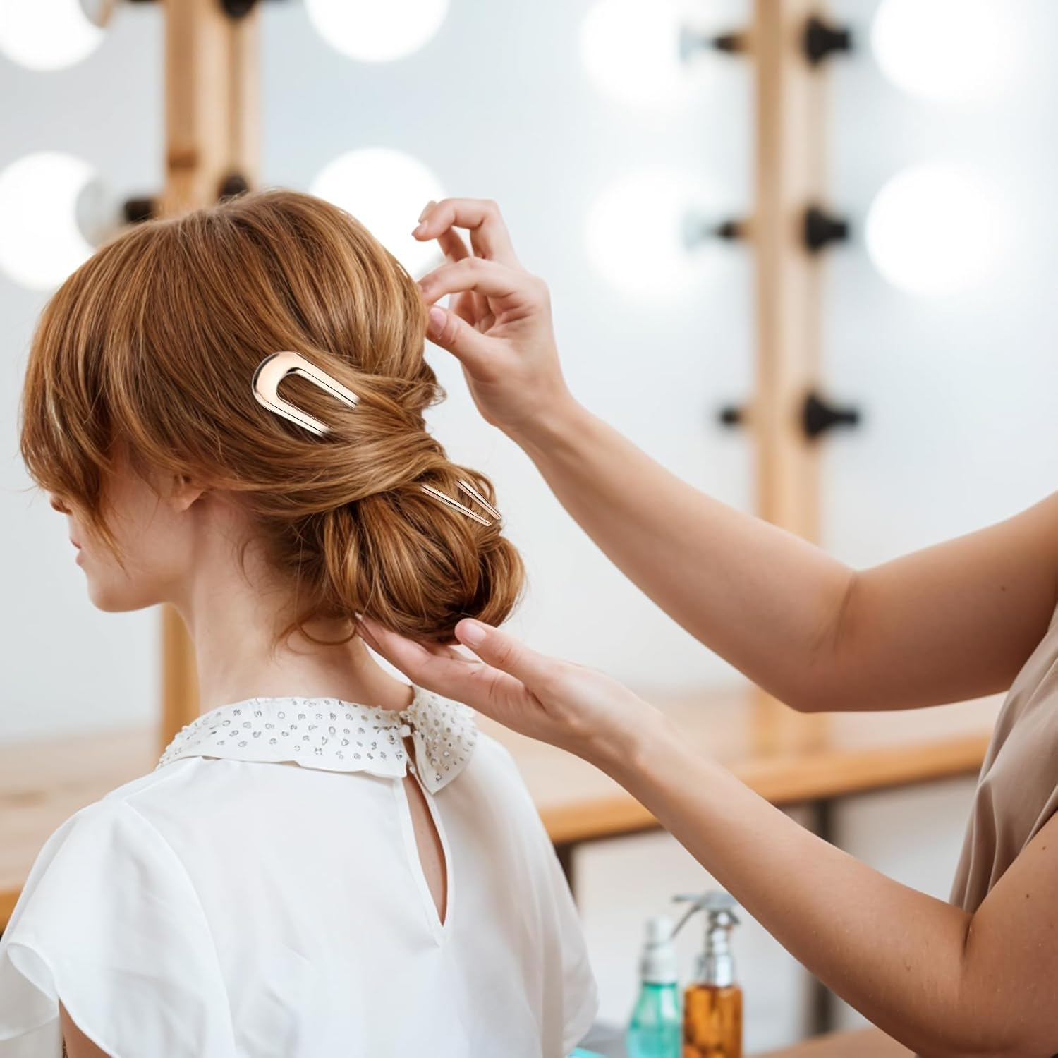 2PCS Large French Hair Pin Gold, 5.7 Inch U Shaped Hair Pins, Metal French Hair Pins Vintage French Twist Hair Pin Chignon Pin for Women Thick and Long Hair (Rose Gold) image number 6