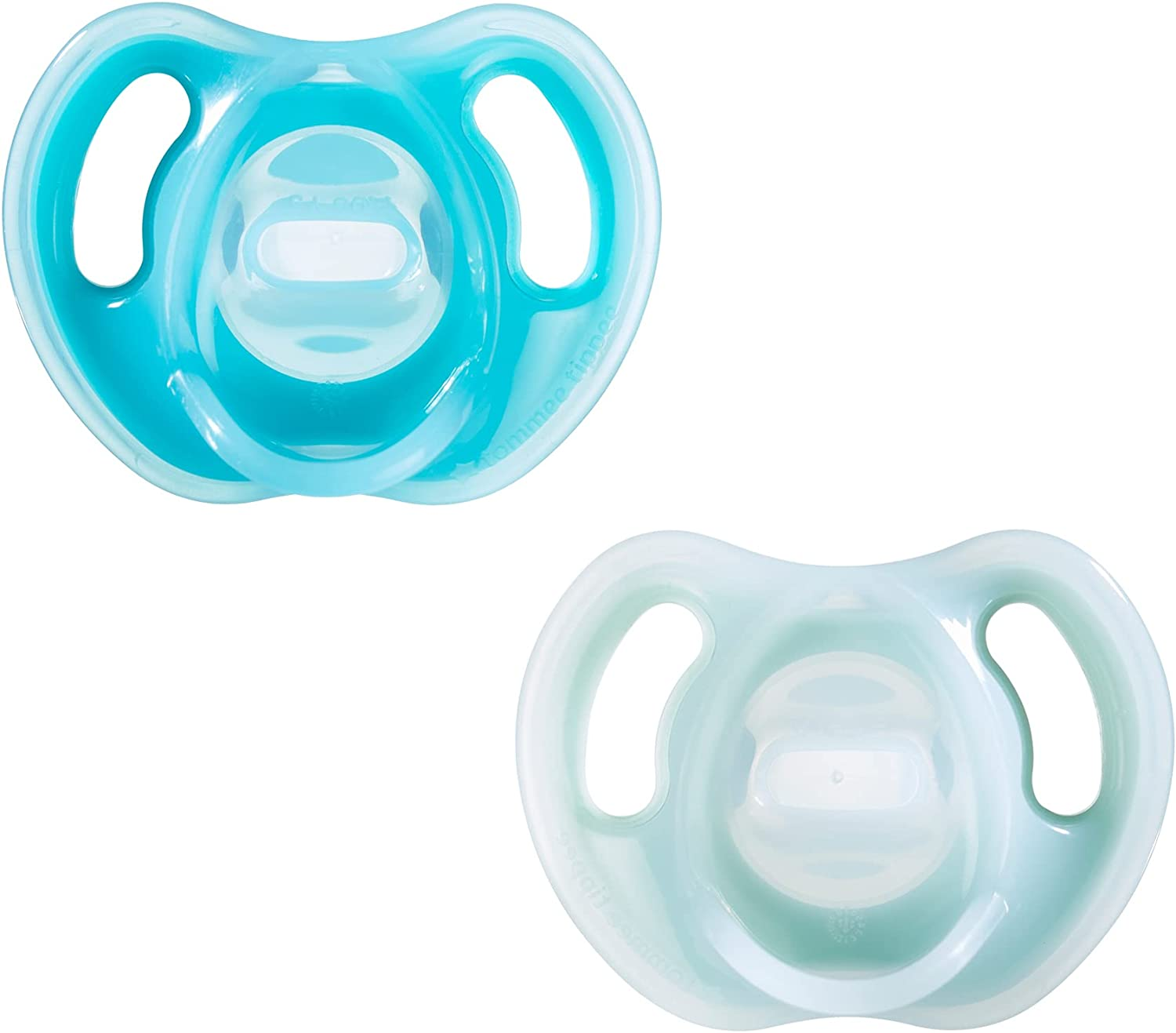 Tommee Tippee Ultra-Light Soothers, 6-18 Months, 2 Pack of One Piece Silicone, BPA Free Soothers, Assorted Colours image number 1
