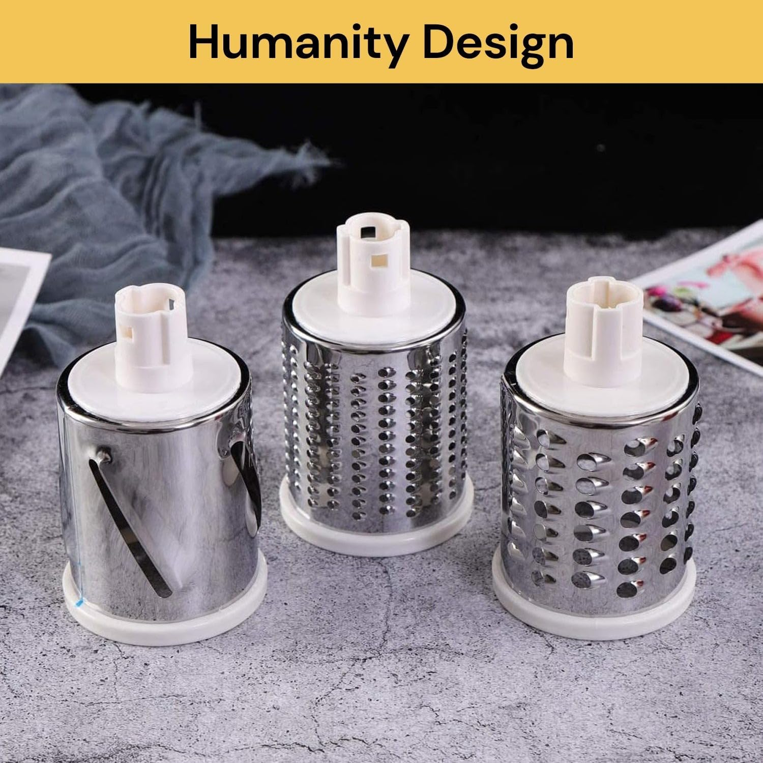 EZONEDEAL Multi-Functional 3 in 1 Vegetable Fruit Cutter Slicer Cheese Shredder, Speedy Rotary Drum Grater Slicer with 3 Stainless Steel Blade Hand-Pedal Chopper (Green) image number 2