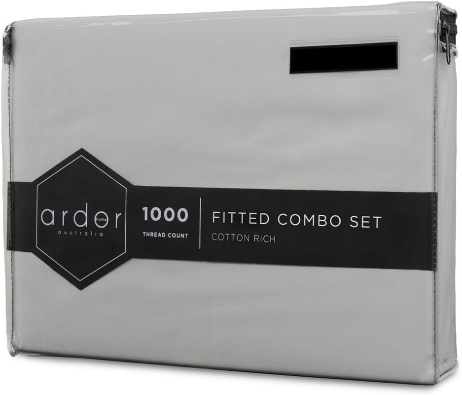 Ardor 1000 Thread Count Fitted Combo Sheet with Pillowcase Set, Slate, Single