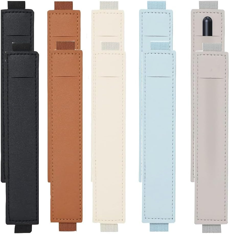 PU Leather Pen Sleeve Pouch, 10Pcs Elastic Band Pen Holder for Notebook, Journal Pencil Holder