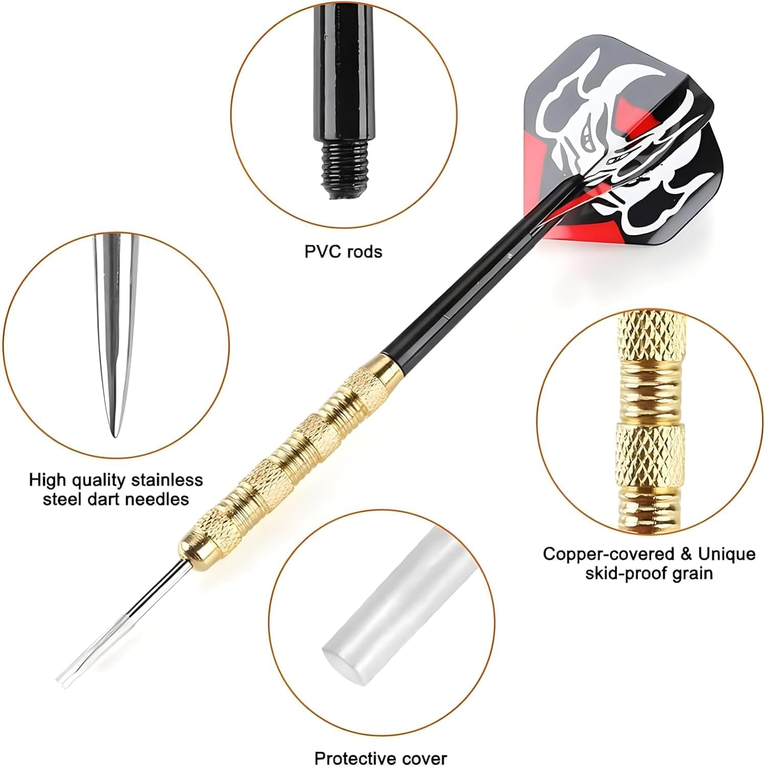 18 Pack Steel Tip Darts, Professional Darts Metal Tip Set with Aluminum Shafts, Standard Flights, Rubber O'Rings and Extra Dart Sharpener image number 2