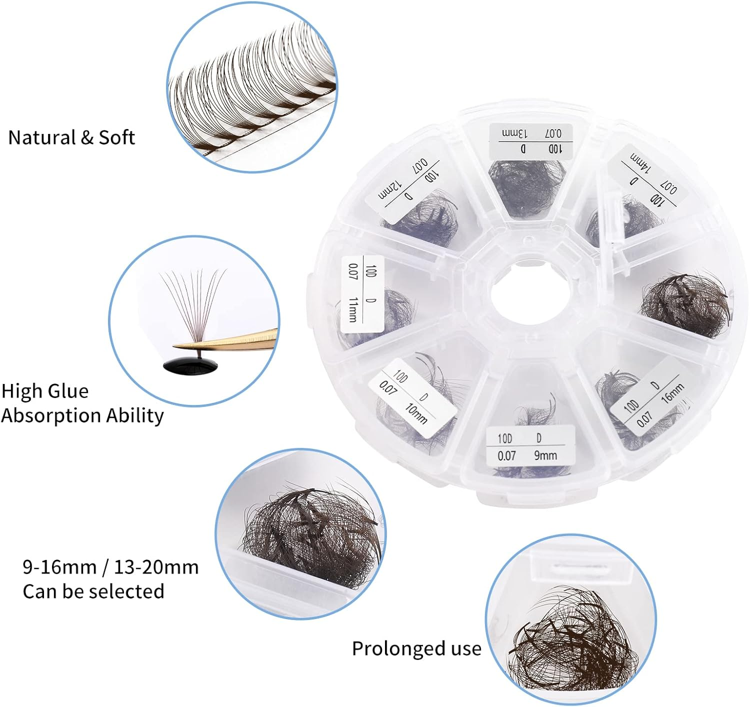 10D Brown Premade Fans Volume Lash Extensions 500 PCS 0.07Mm 9-16Mm Mixed C/D Curl Short Stem Premade Volume Eyelash Extensions Pointed Base Fans(9-16Mm Mixed,500Pcs-10D-0.07-D)