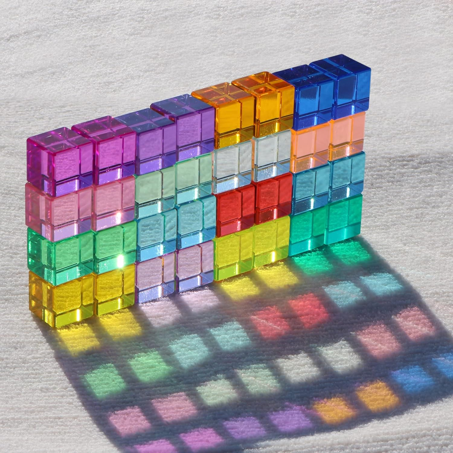 Rainbow Crystal Acrylic Cubes Children Learning Color Light Shadow Toy, Stacking Gem Blocks Sensory Building Blocks for Kids(32Pcs)&hellip; image number 2
