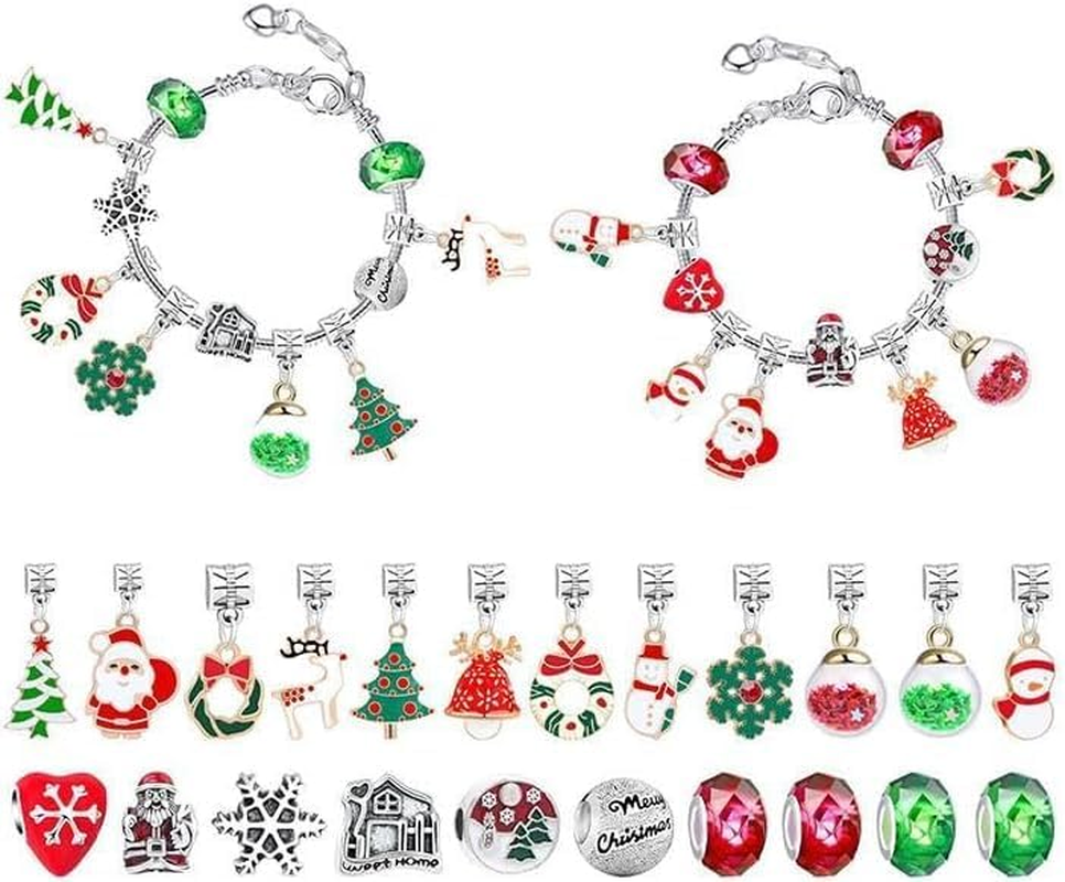 Bracelets Advent Calendar, Bracelets Advent Calendar Kit with 22 Charm and 2 Bracelets, Unique 24 Days Jewelry Christmas Countdown Calendar (Red) image number 6