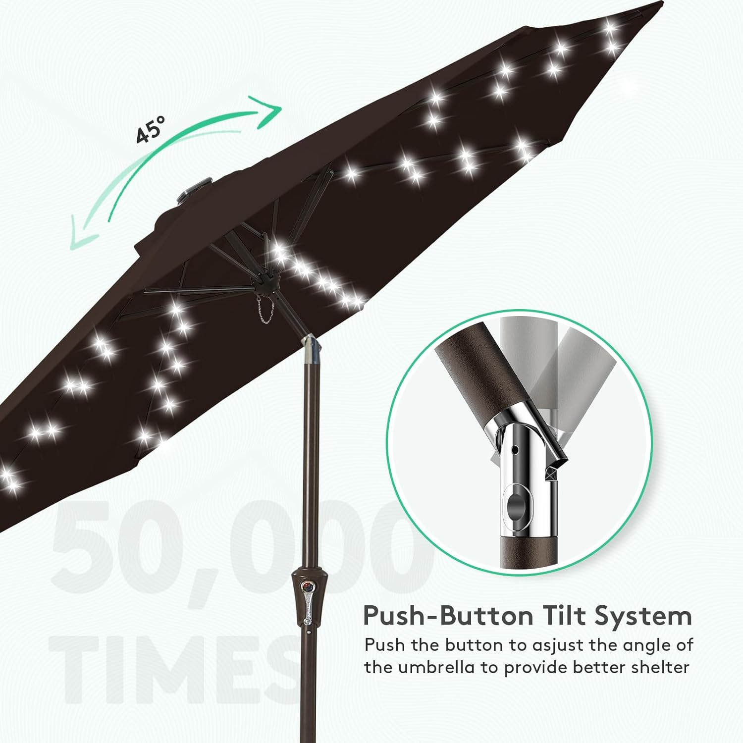 JEAREY Upgrade 9FT LED Lighted Patio Umbrella, Solar Outdoor Umbrella, Tilt Table Umbrella for Pool, Deck & Yard(Brown) image number 2