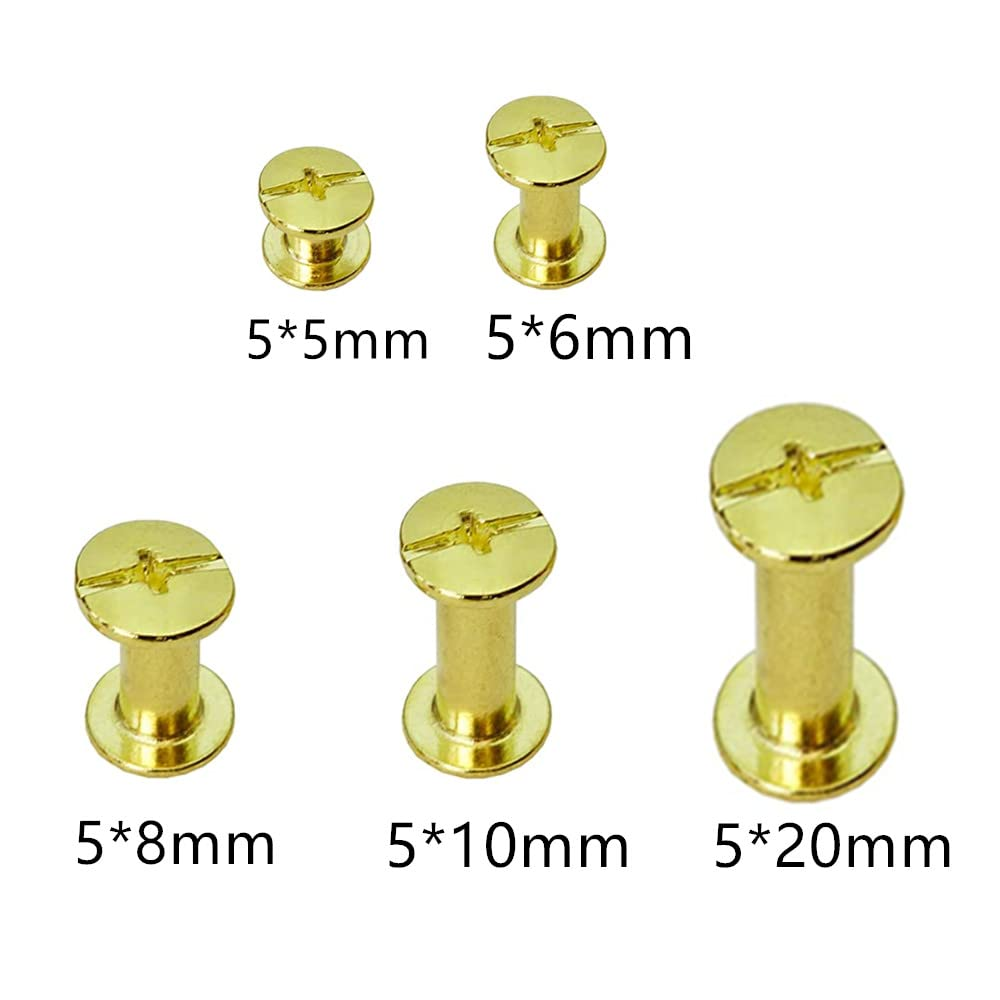 100 Sets Binding Chicago Screws, 5 Size Screw Posts for Bookbinding, Leather Photo Albums, round Flat Head (M5X5/6/8/10/20 Mm) image number 2