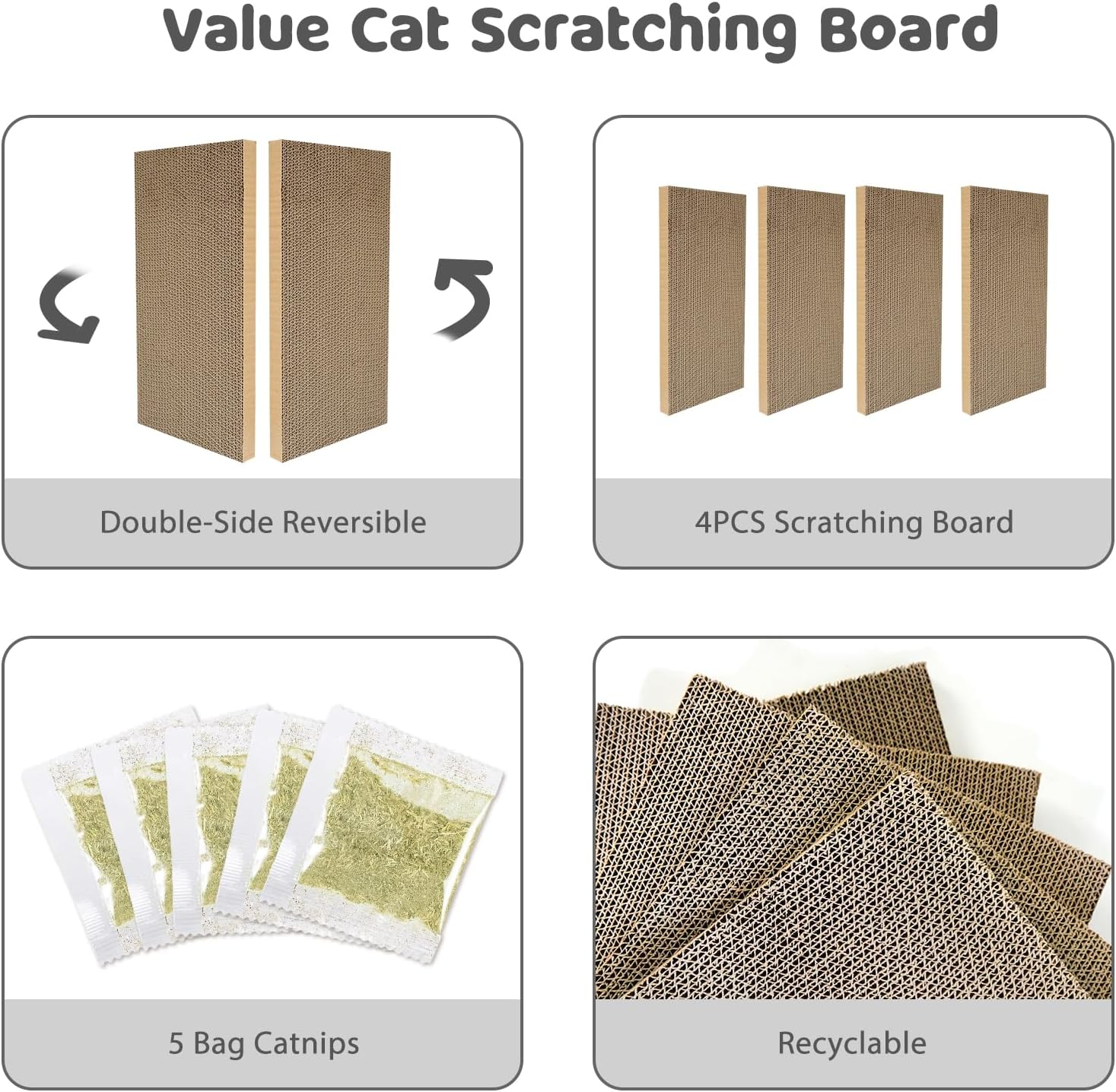 Cat Cardboard Scratcher, M-Sized Cat Scratch Pad for Indoor Cats, 4 PCS Cat Scratching Board with Box Reversible Cat Scratcher Suitable for Medium and Small Cats to Rest and Scratch