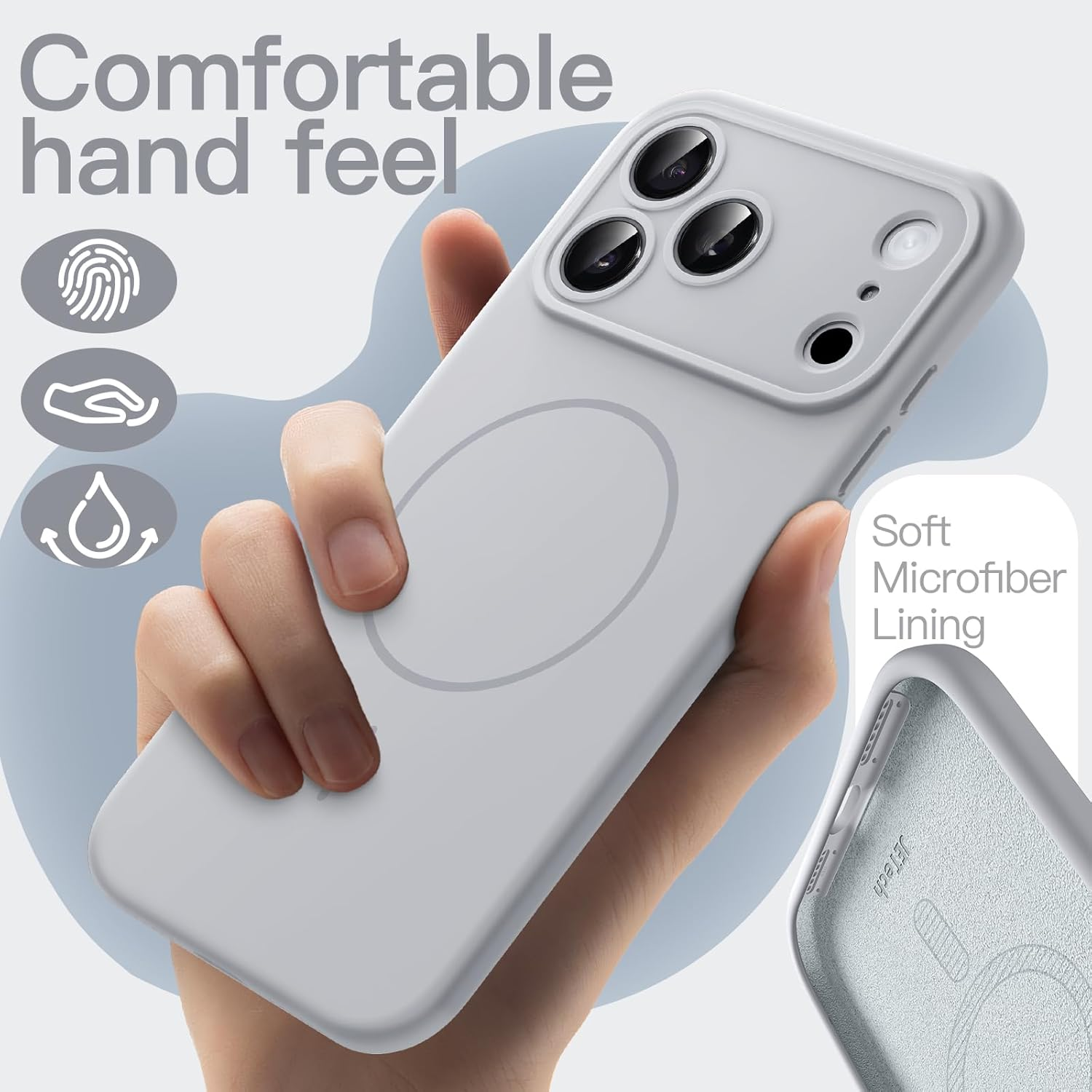 Jetech Magnetic Silicone Case for Iphone 17 Pro Max 6.9-Inch, Compatible with Magsafe, Silky Soft Touch, Shock Absorbing Phone Cover with Camera Lens Protection (Grey) image number 5