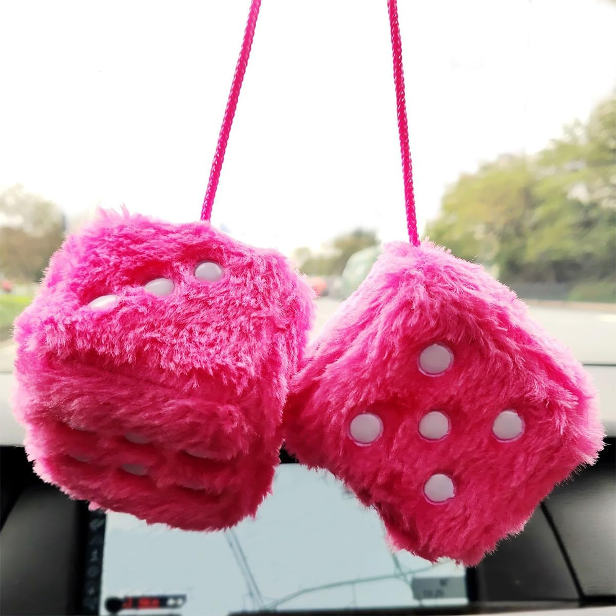AIMALL 2PCS Plush Fuzzy Dice for Car Rearview Mirror, 2.95" Soft Touch Hanging Dice with Suction Cup, for Vehicles and Home - Green image number 3
