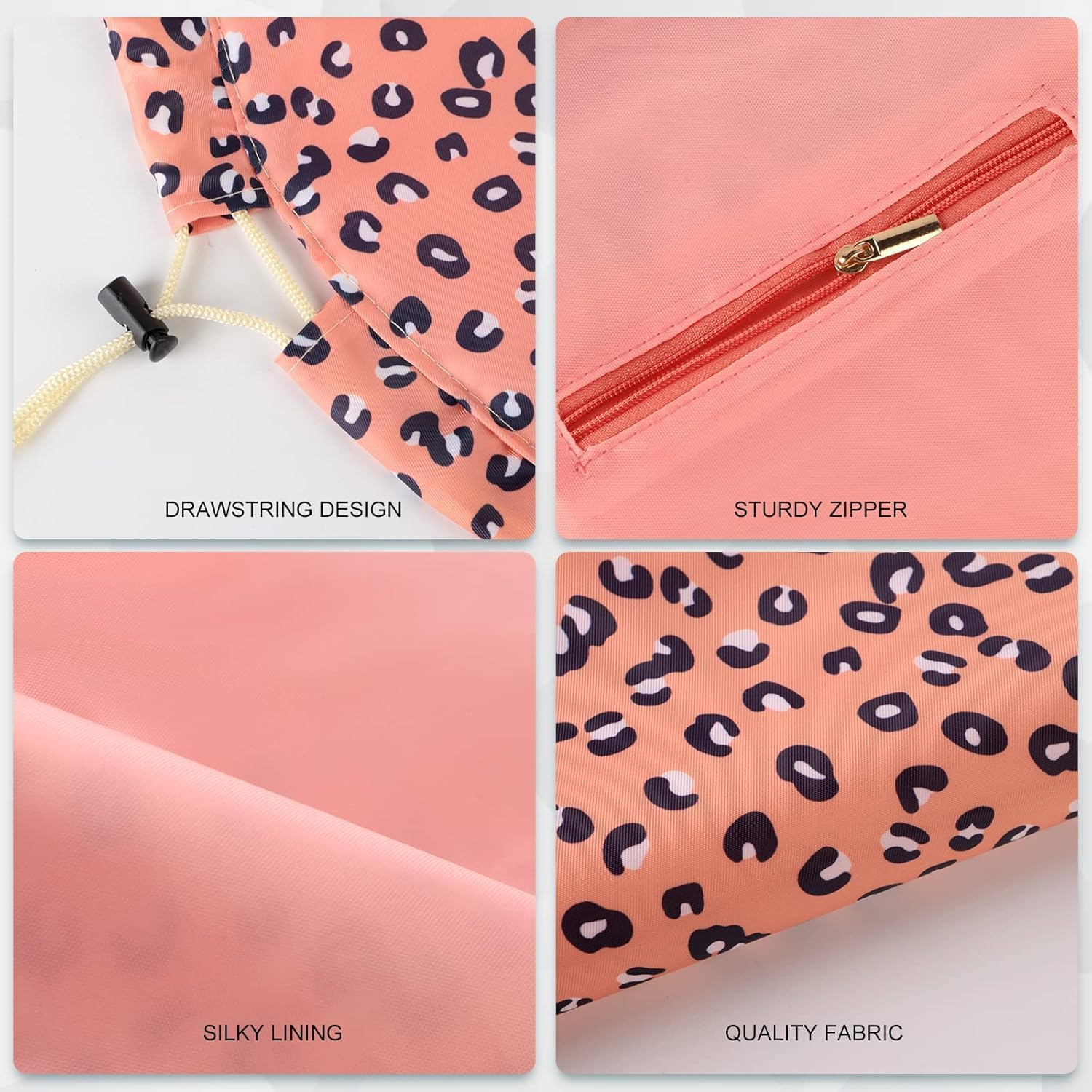 Lazy Drawstring Makeup Bags, Large Capacity Waterproof Travel Portable Cosmetic Bag Pouch Makeup Pouch Storage Organiser for Women Girl, Pink Leopard, 57 Cm, Drawstring Makeup Bag image number 5
