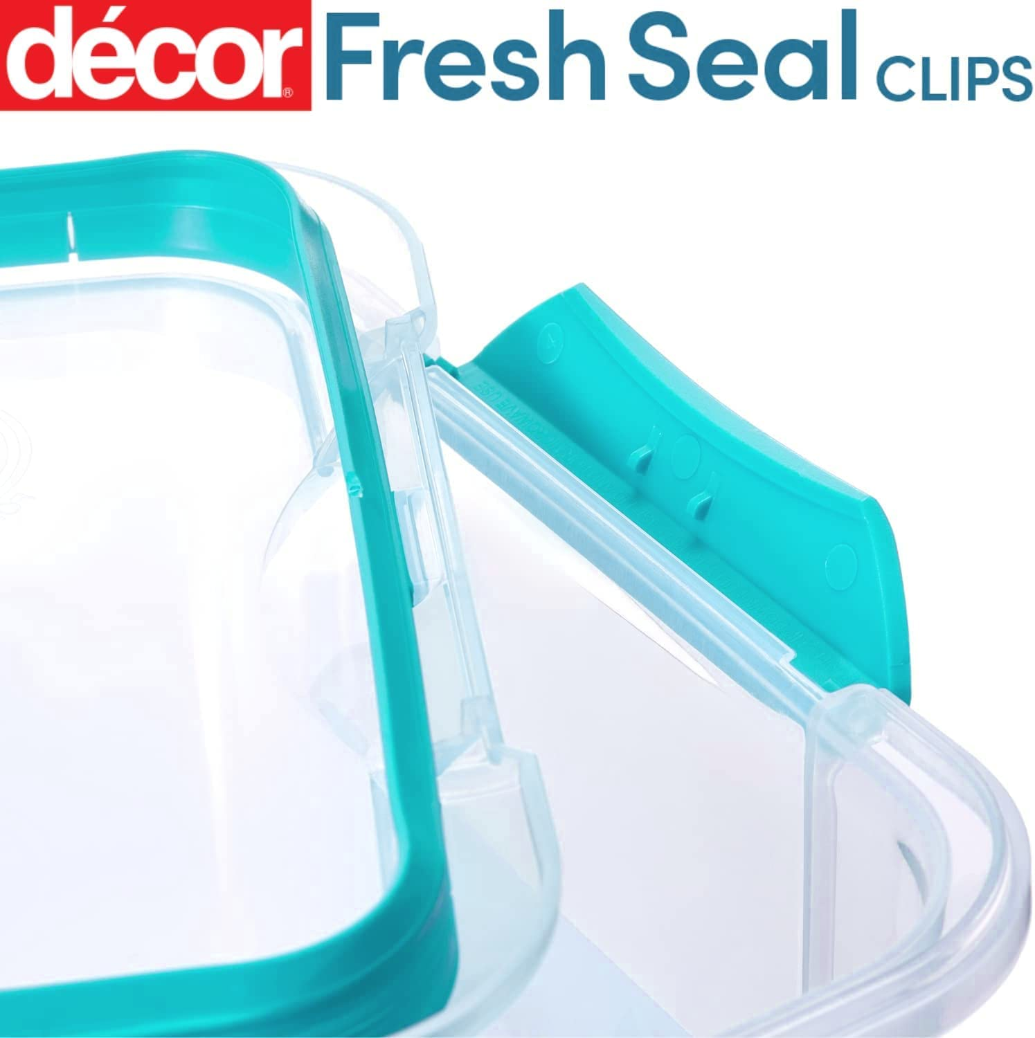 Decor Fresh Seal Clips Oblong Food Storage Container, Clear/Teal, 3.5 Litre Capacity image number 2