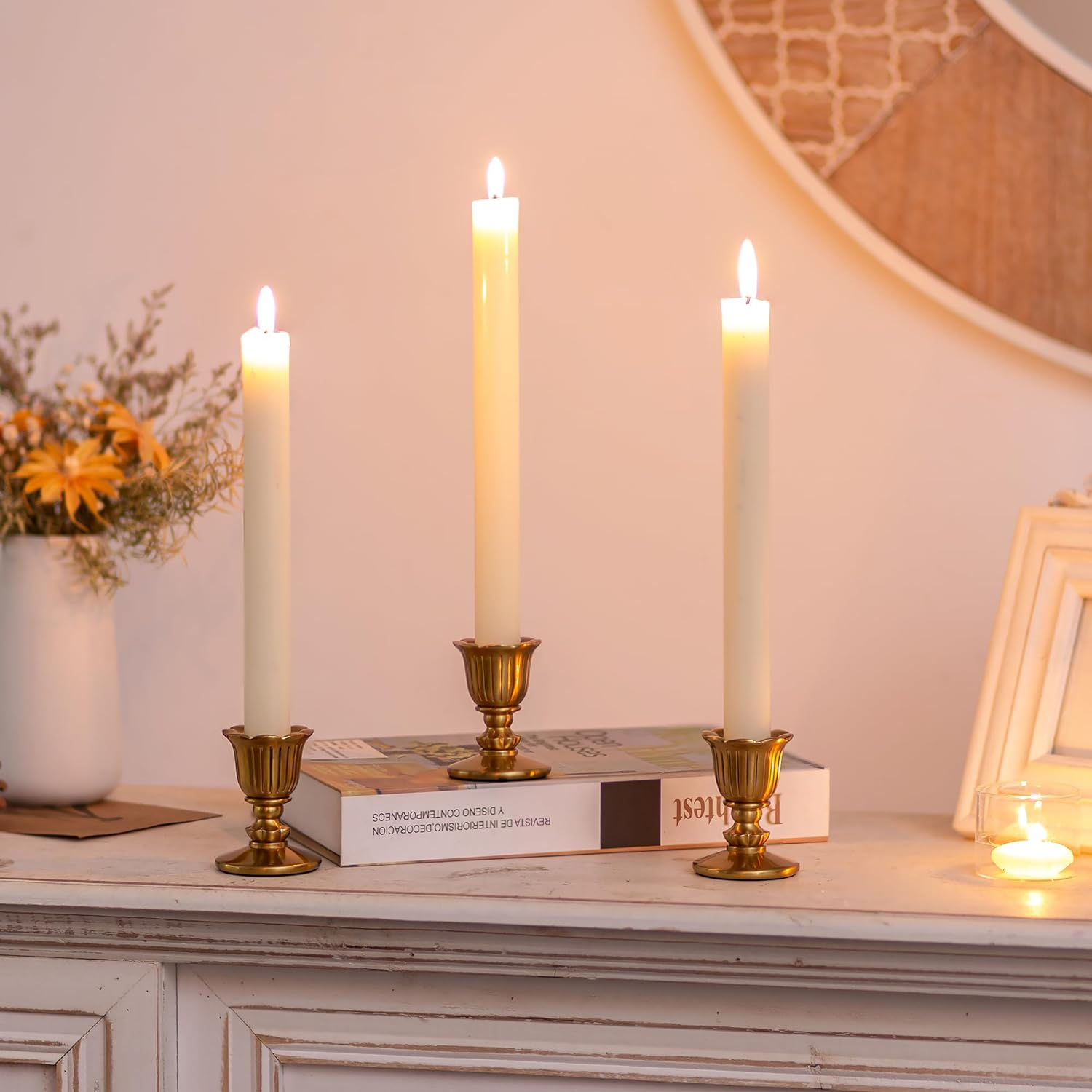 Vintage Candlestick Candle Holders Brass - Romadedi Taper Gold Candle Stick Victorian Style for Table Centerpiece Wedding Reception Festive Christmas Mantel Decoration or Home Decor Set of 6 image number 4