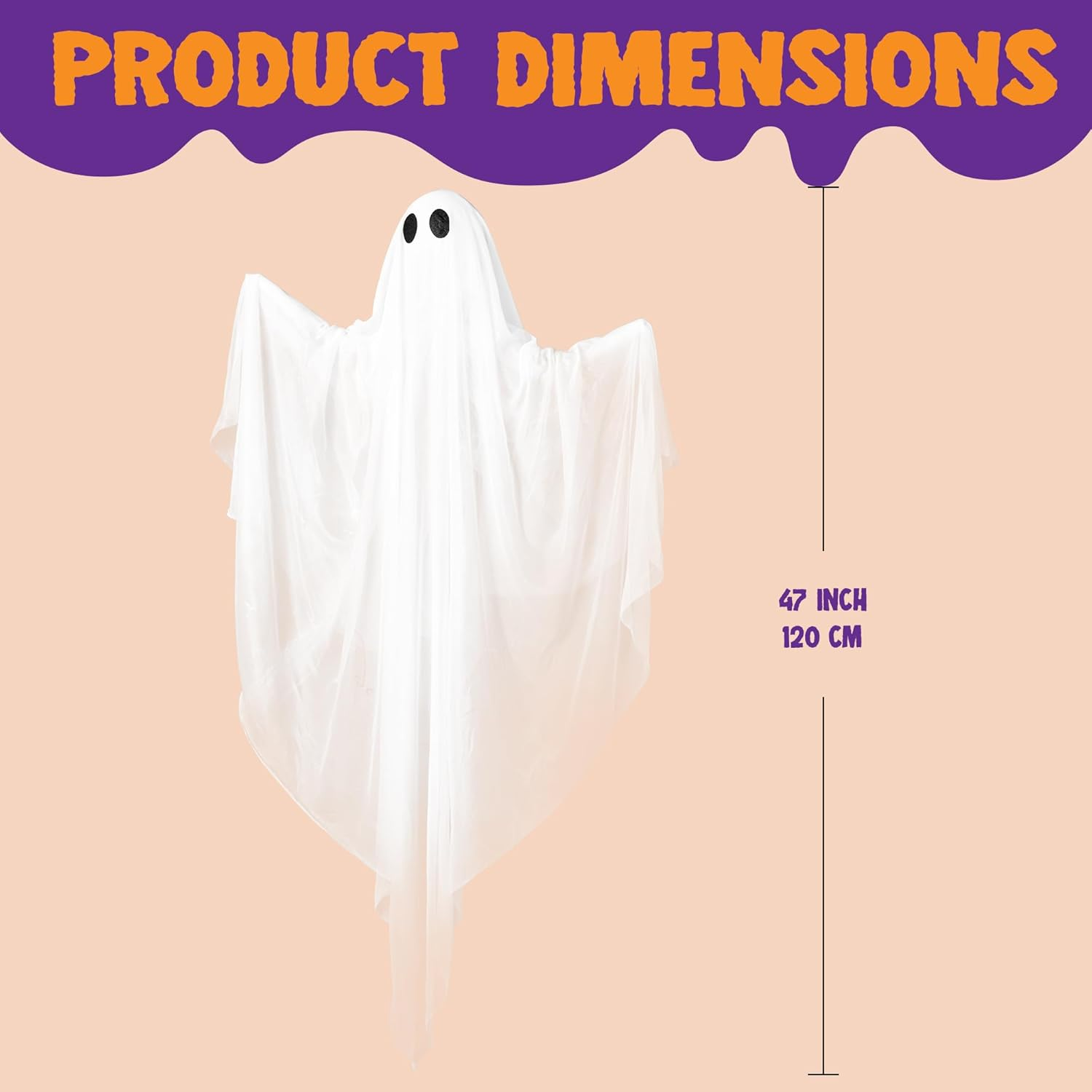 JOYIN Halloween Hanging Light up Ghost with Spooky Warm White LED Light, 47&rdquo; Halloween Hanging Decoration White Ghosts for Front Yard Patio Lawn Garden Party Decor Indoor Outdoor image number 5