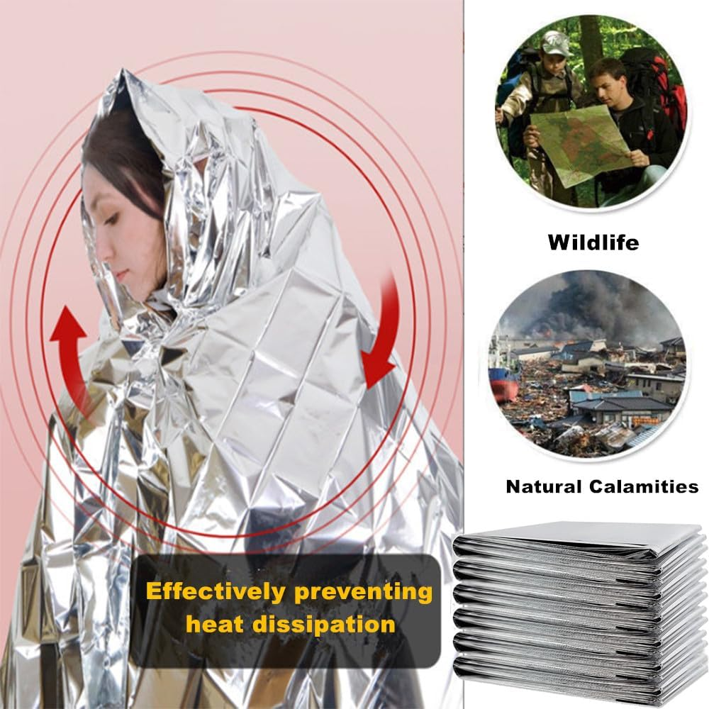 Space Blanket Survival Kit Camping Blankets,Emergency Thermal Blankets,Survival Reflective Thermal First Aid Foil Blankets,Emergency Thermal Blankets Space Blankets Survival Camping Blankets (6)