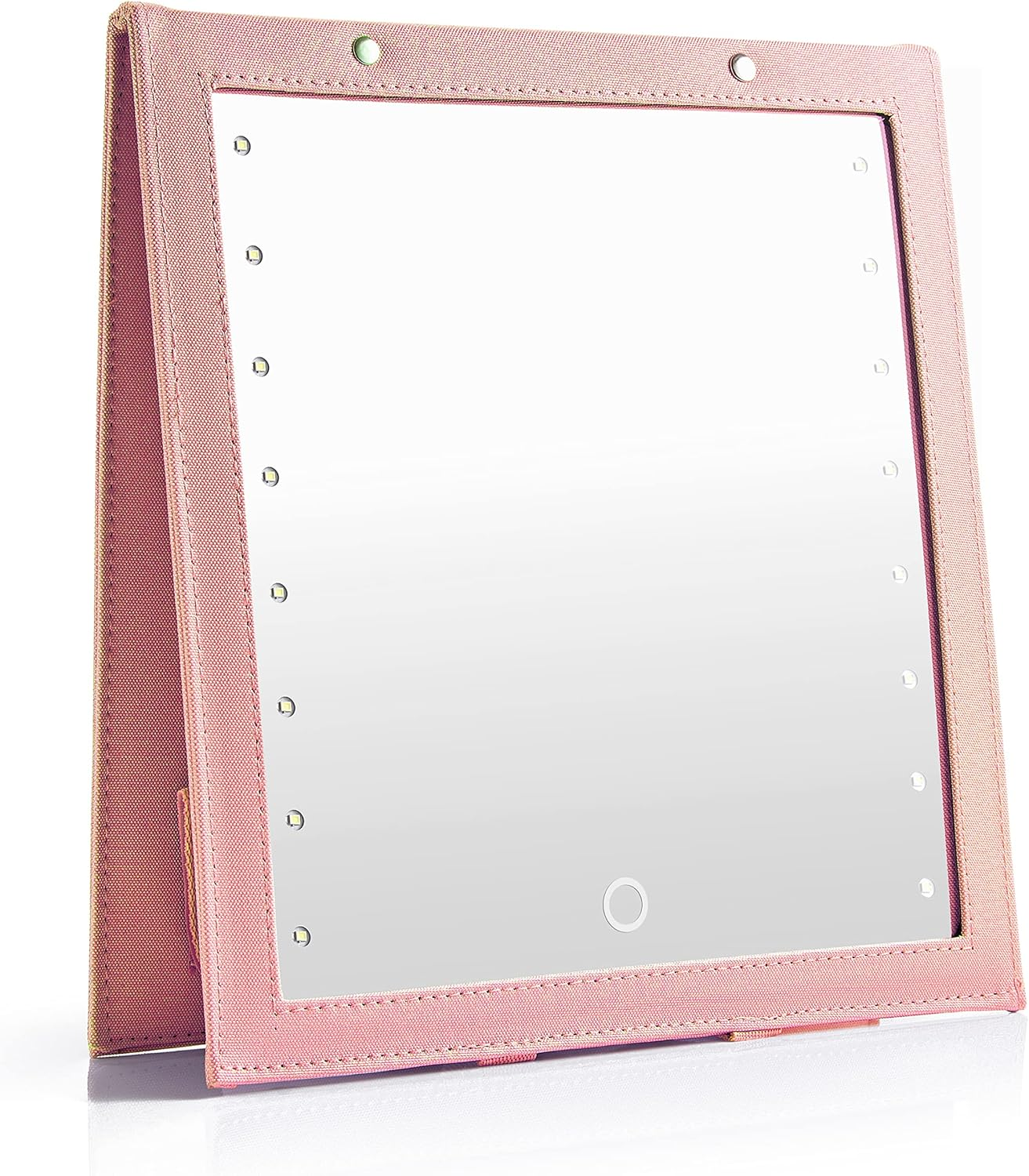 Bruun Hangable Mirror with Dimmable LED Lights for Luminous View &ndash; a Pink Foldable Backstage Mirror for Dancers, Artists and Aestheticians at Home, Spa or Events with Touch Sensitive Power Button image number 1