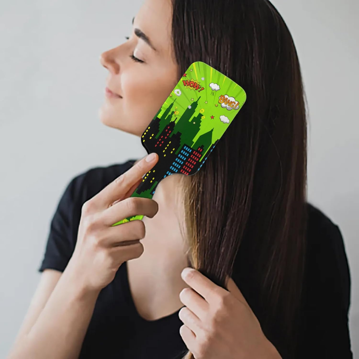 Kids Hair Brush for Boys Girls Toddler - Detangler Hairbrush for Wet Dry Thin Long Curly Hair Pain-Free Comb Glide through Tangles with Ease and Massage Scalp (Green City Comics) image number 5