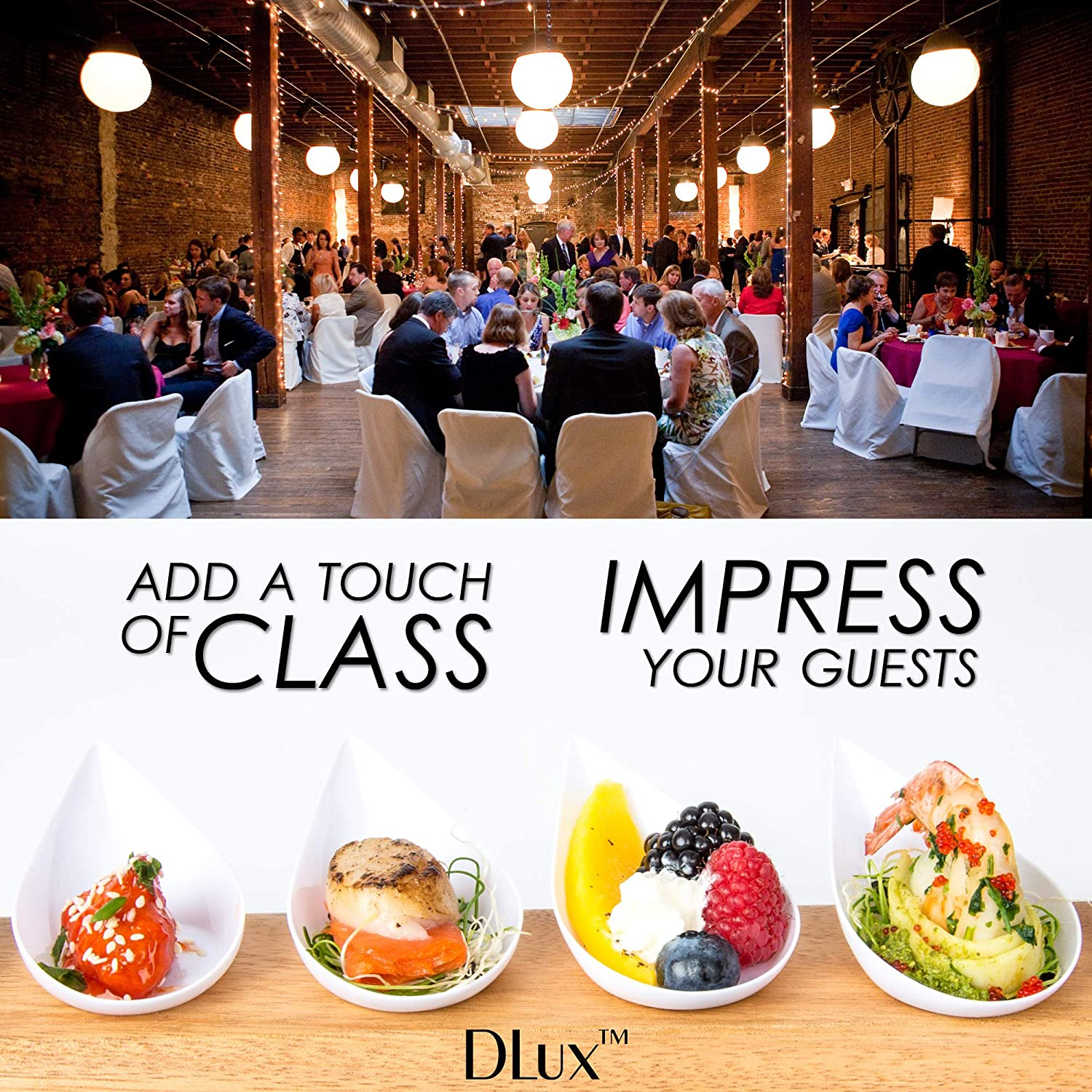 Dlux 100 4-In Tear Drop Mini Appetizer Plates, White Plastic Spoons - Desserts and Appetizers Dishes Serving Plate - Disposable Asian Spoon Set, Small Catering Dessert Tasting Cups - with Recipe Ebook - Black (100 Dishes) image number 7