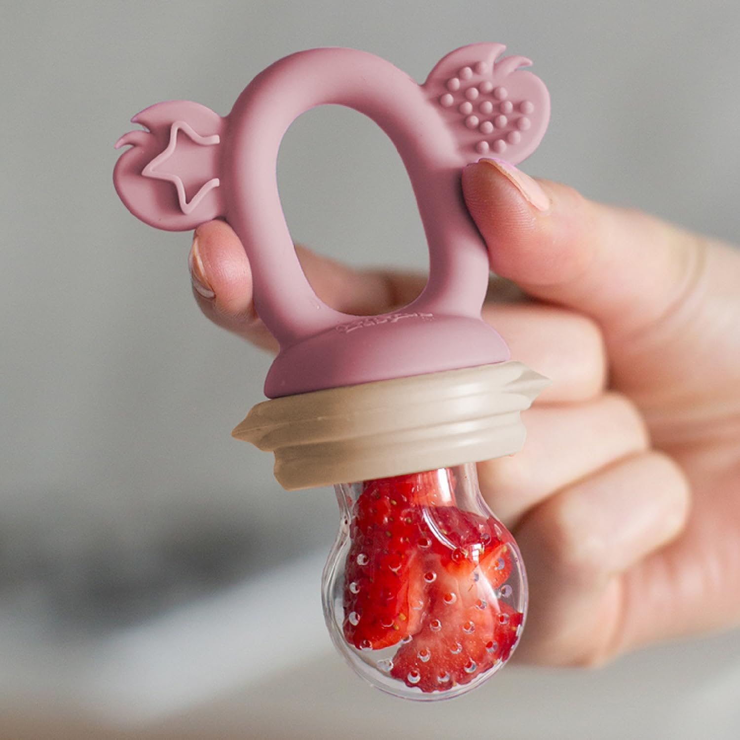 Cherub Baby Non-Toxic BPA Free Silicone Fresh Food Feeder, Self-Feeding, Dishwasher, Freezer and Steriliser Safe, 4 Months and Older - Dusty Rose/Sand - 1 Mimosa / Caramel image number 7